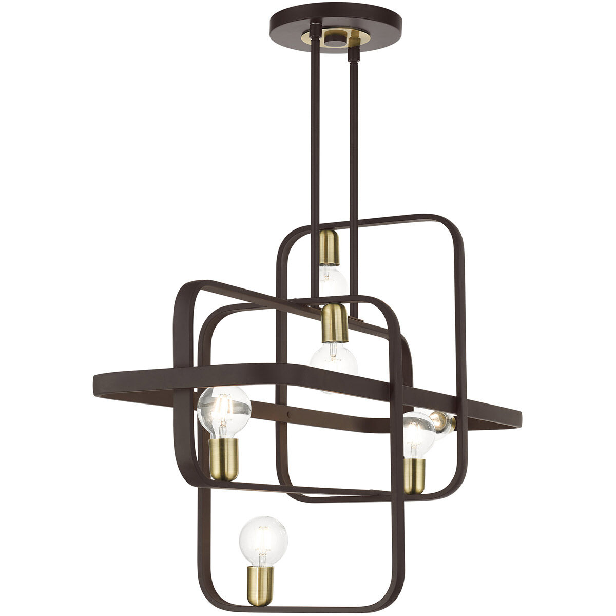 Bergamo 6 Light 42 inch Bronze with Antique Brass Accents Linear Chandelier Ceiling Light