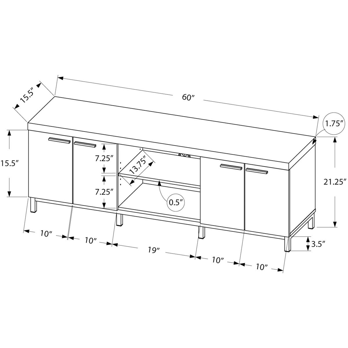 Vestal 60 inch White and Grey TV Stand