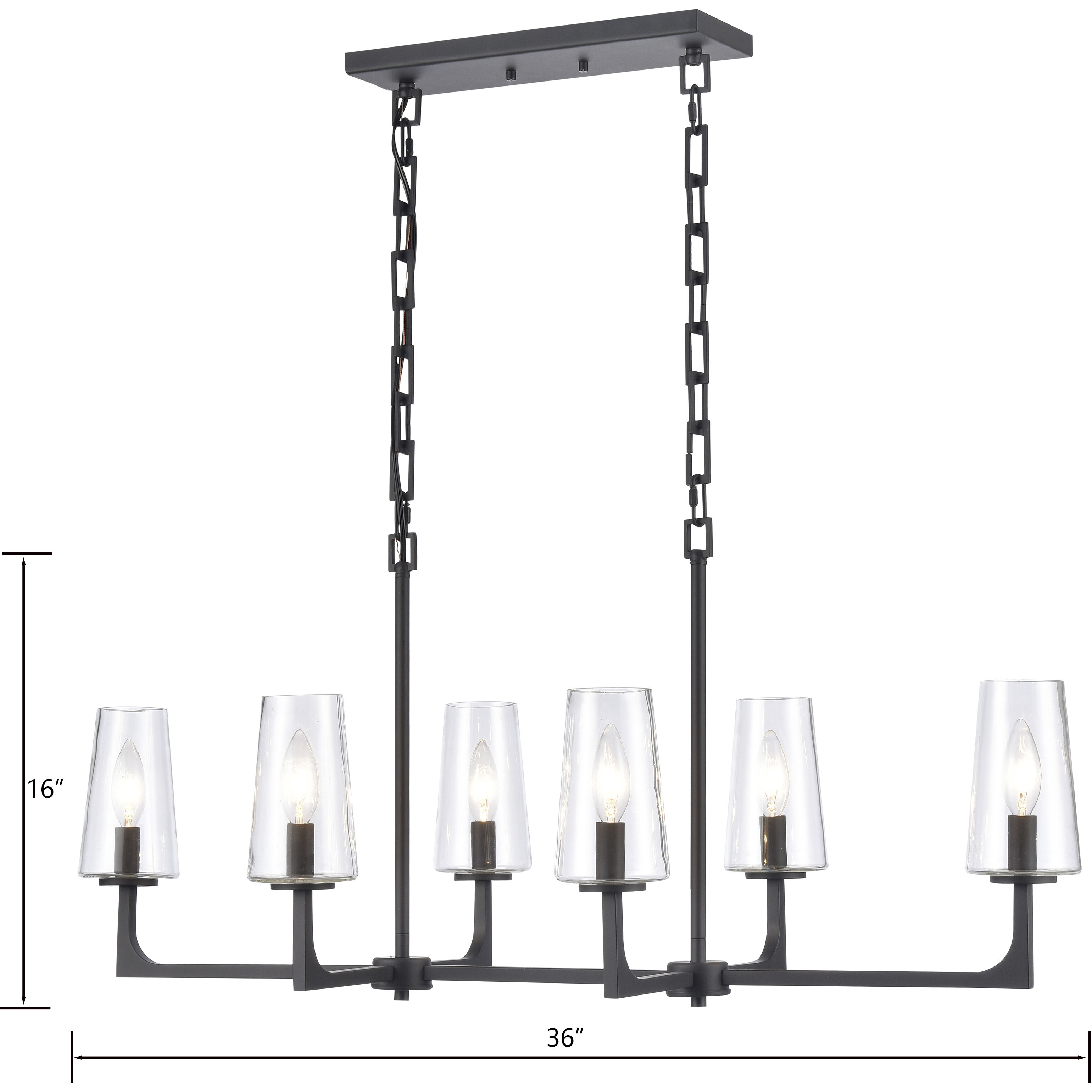 Fitzroy 6 Light 36 inch Matte Black Linear Chandelier Ceiling Light