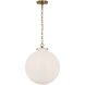 Thomas O'Brien Katie LED 16 inch Hand-Rubbed Antique Brass Globe Pendant Ceiling Light in White Glass, Large