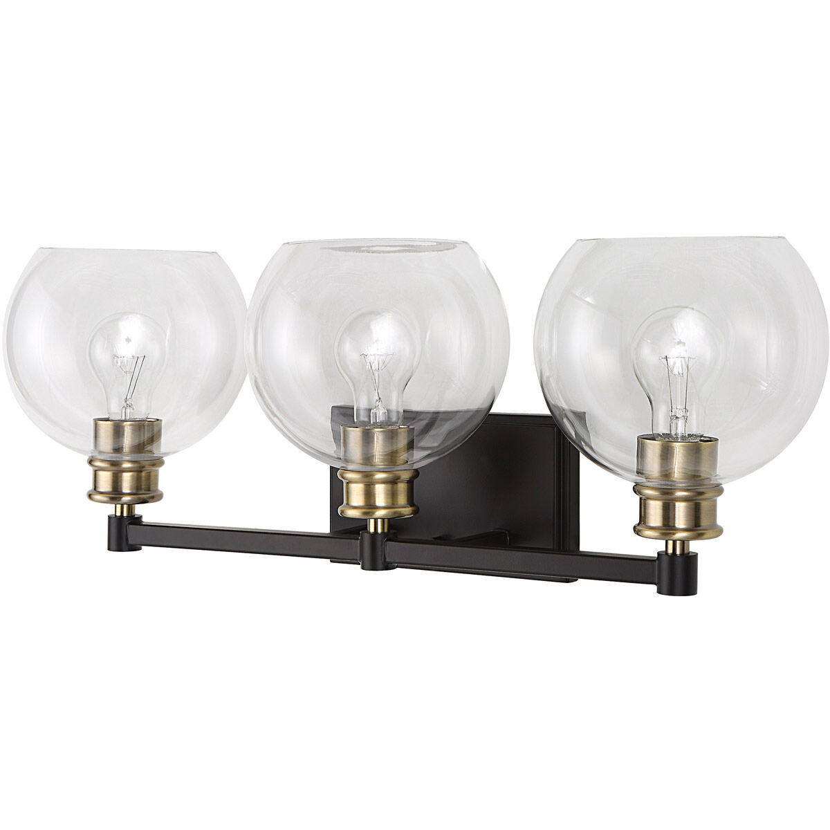 Kent 3 Light 25 inch Matte Black and Plated Antique Brass Vanity Light Wall Light