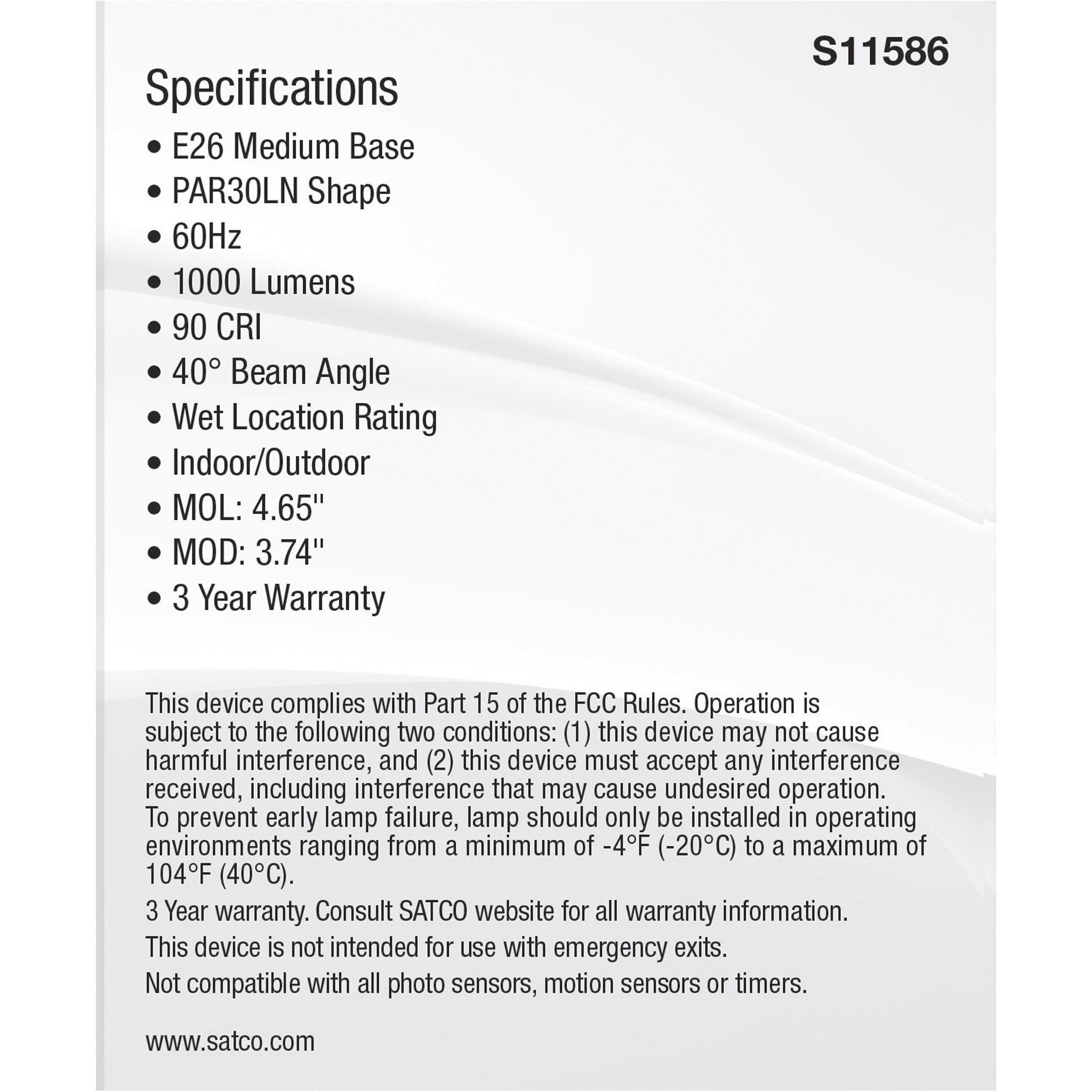Lumos LED Medium PAR30LN 11 watt 2700K/3000K/3500K/4000K/5000K Light Bulb