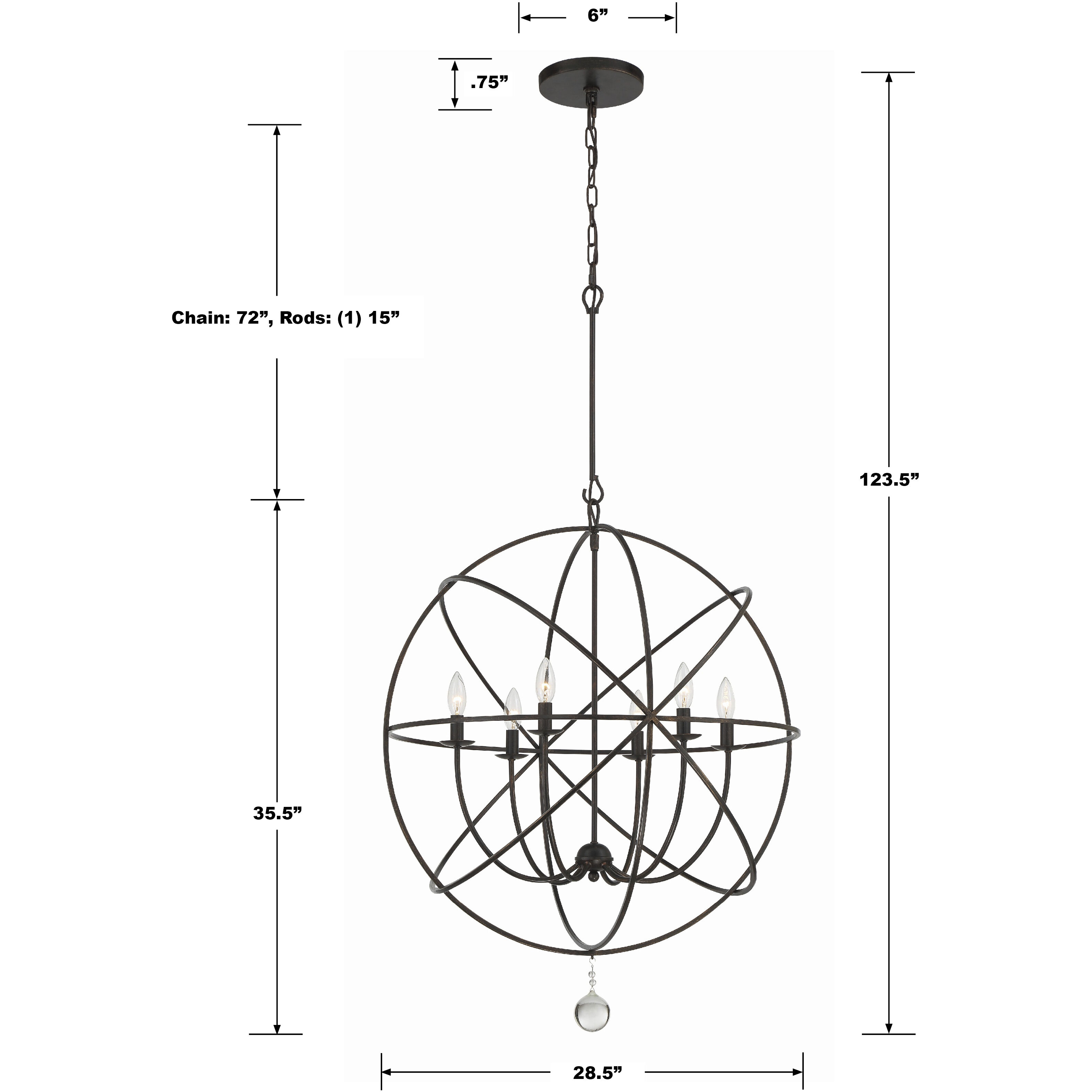 Solaris 6 Light 28.5 inch English Bronze Chandelier Ceiling Light