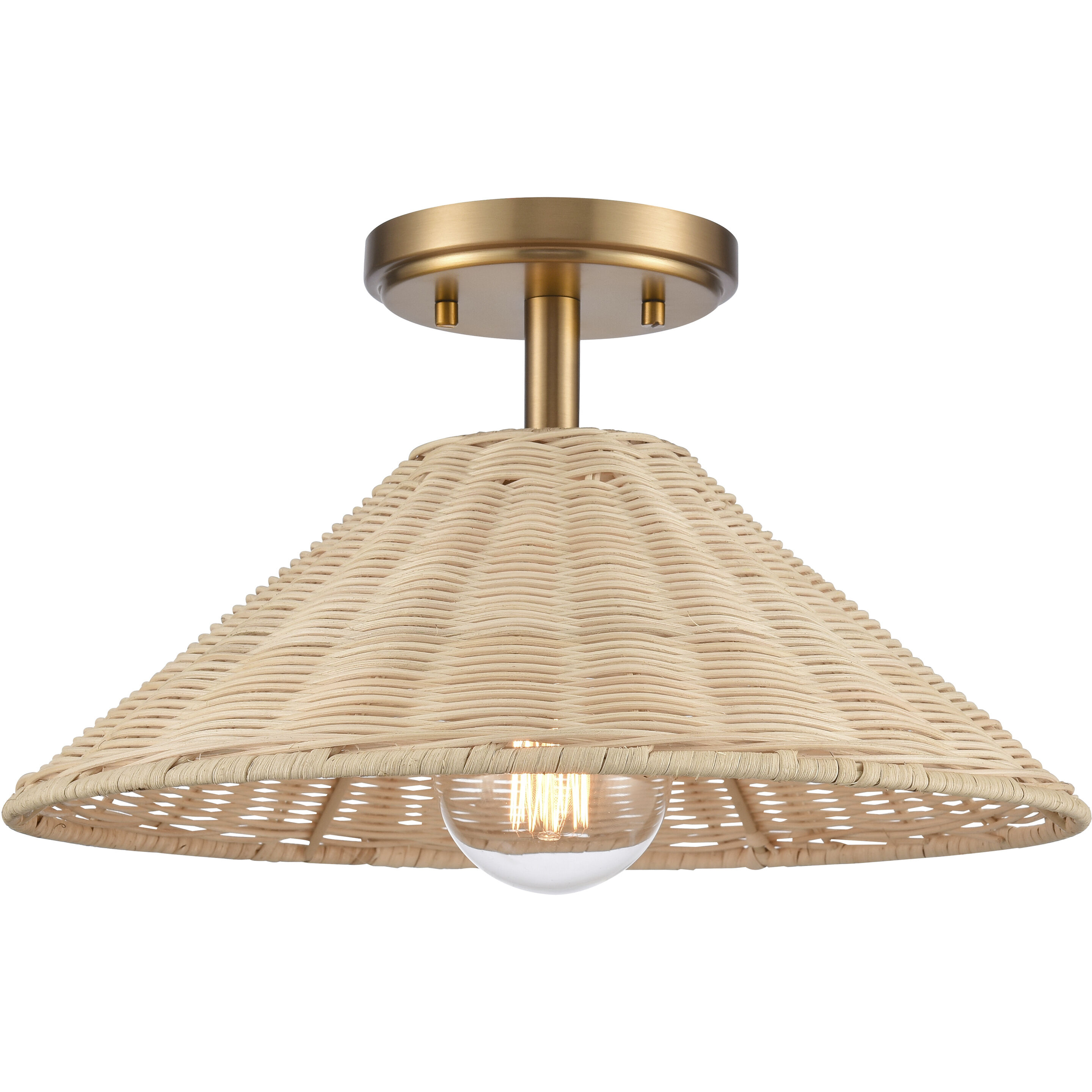Rydell 1 Light 14 inch Brushed Gold with Natural Semi Flush Mount Ceiling Light