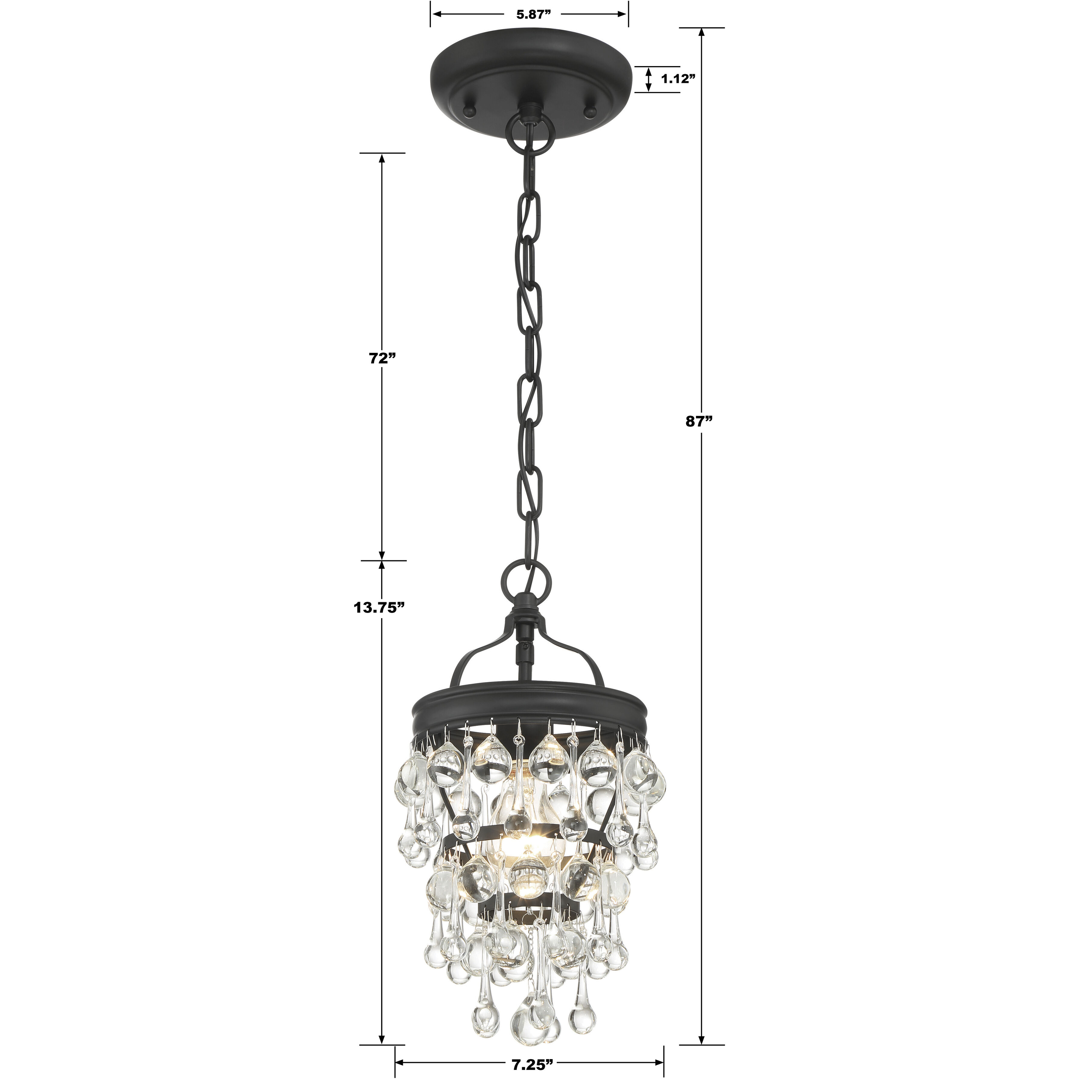 Calypso 1 Light 7.25 inch Matte Black Chandelier Ceiling Light