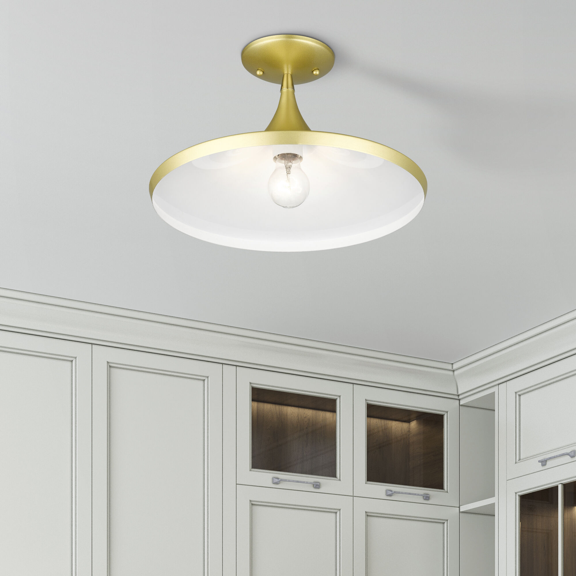 Waldorf 1 Light 14 inch Soft Gold with Polished Brass Accents Semi-Flush Ceiling Light