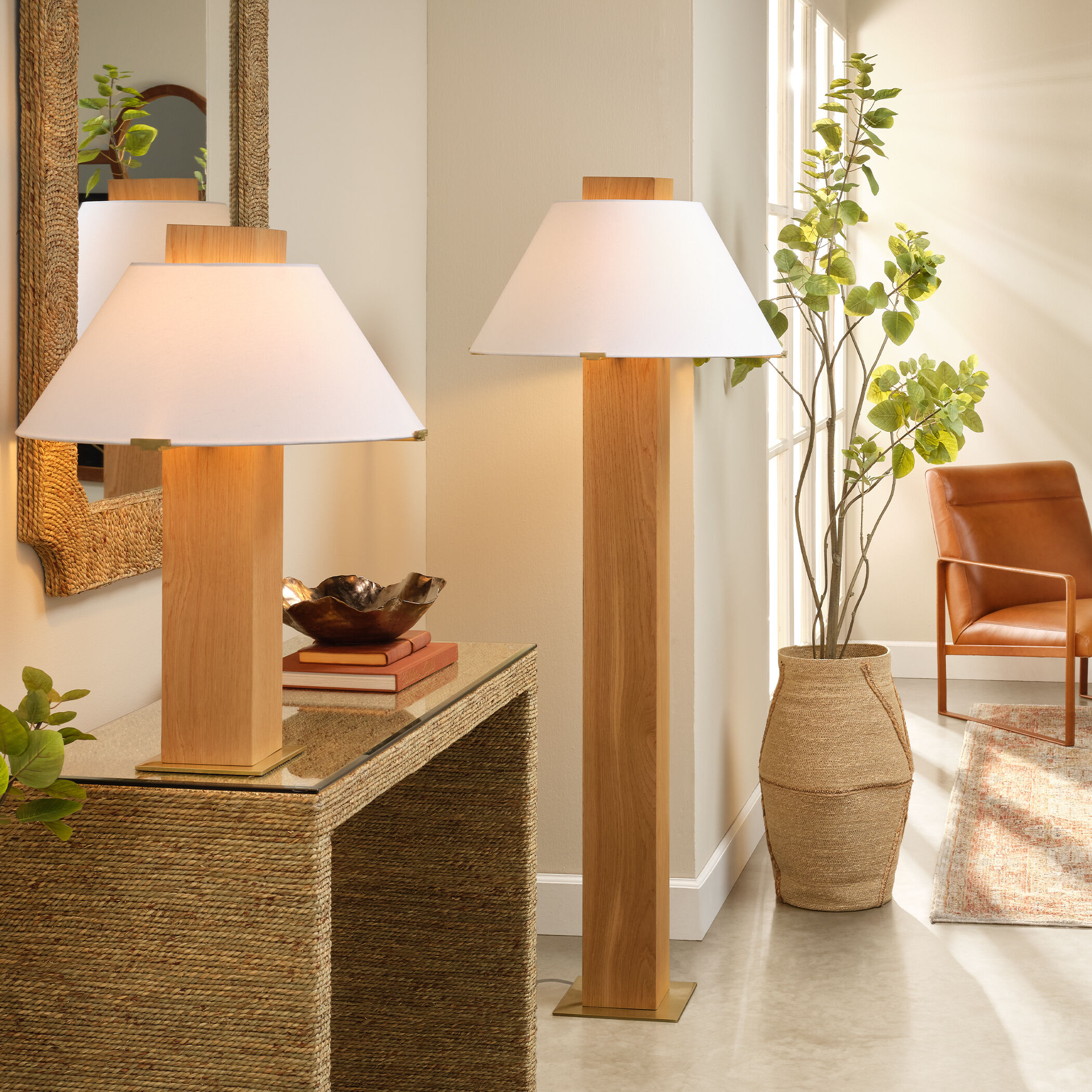 Craftsman 65.75 inch 60 watt Natural Oak Floor Lamp Portable Light, Inline