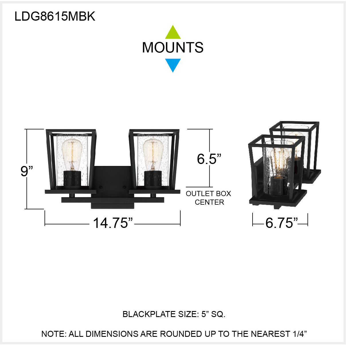 Lodge 2 Light 15 inch Matte Black Bath Light Wall Light, Medium