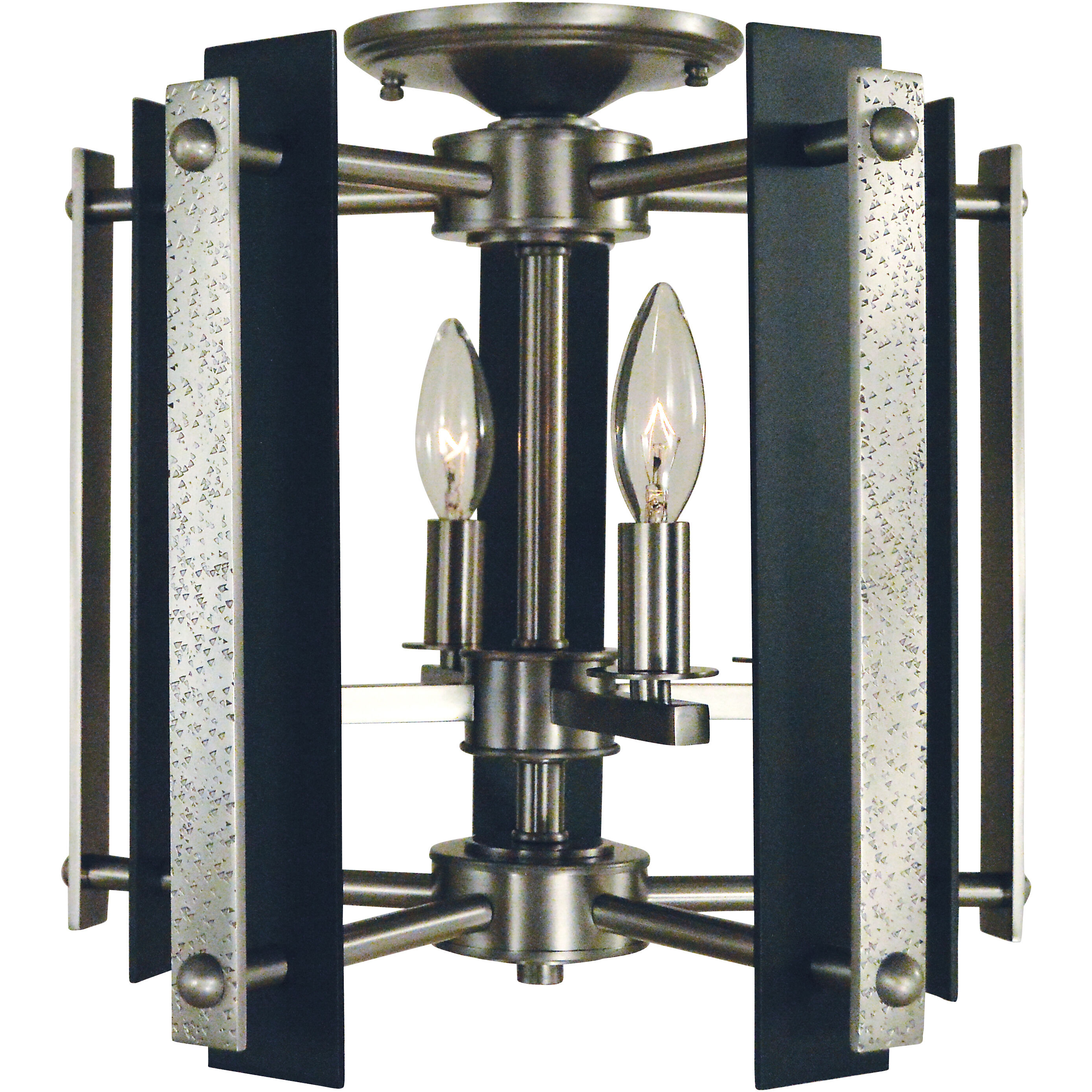 Bucolic 4 Light 14 inch Brushed Nickel with Matte Black Accents Dual Mount Pendant Ceiling Light