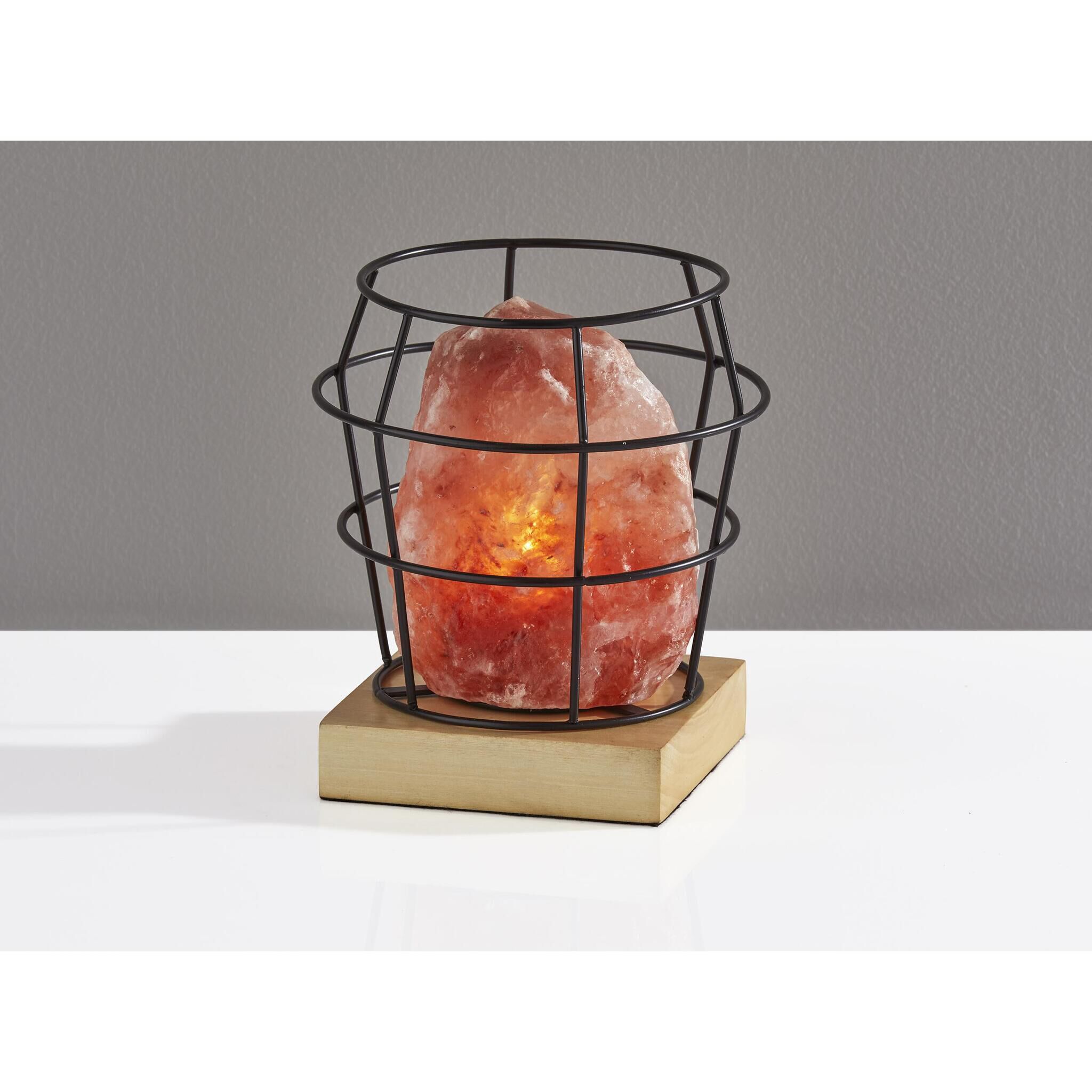 Faith 8 inch 7 watt Black Metal with Pink Himalayan Salt Rock & Wood Himalayan Salt Table Lamp Portable Light, Simplee Adesso