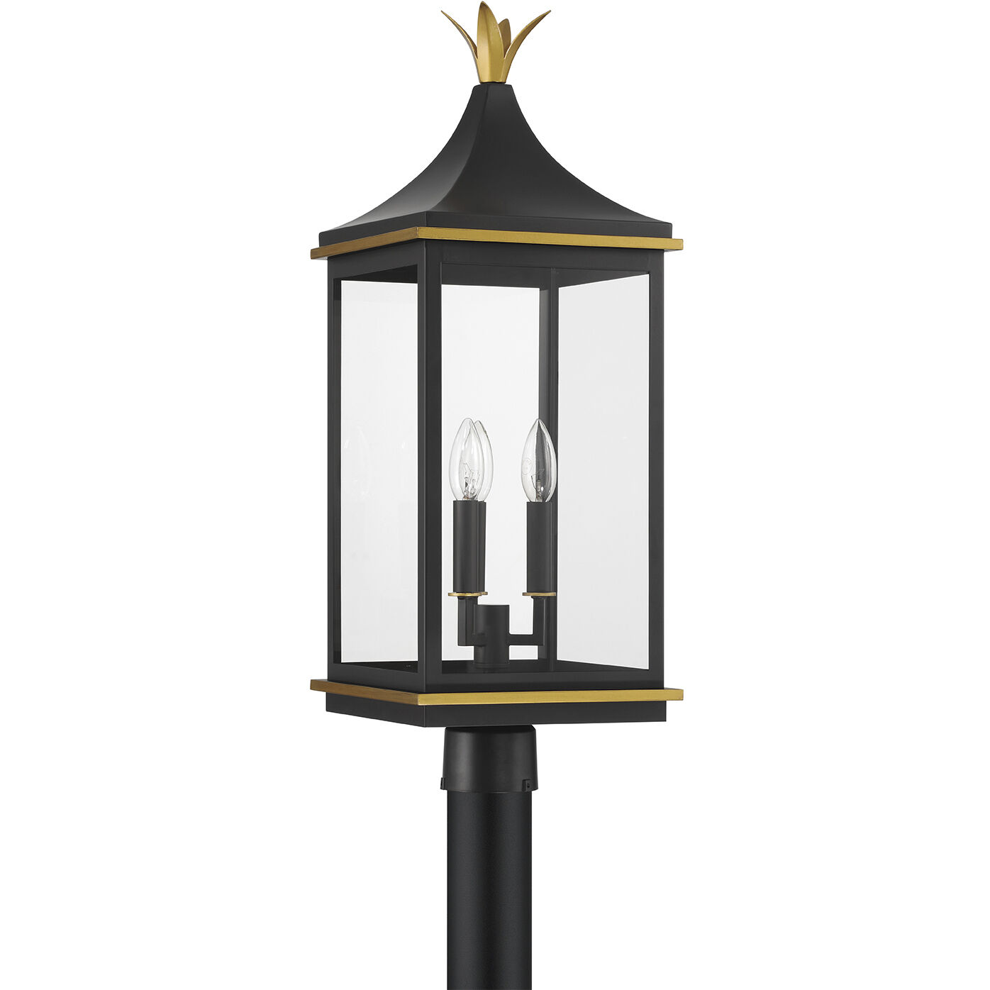 Simpson 3 Light 27.75 inch Matte Black and Textured Gold Outdoor Post