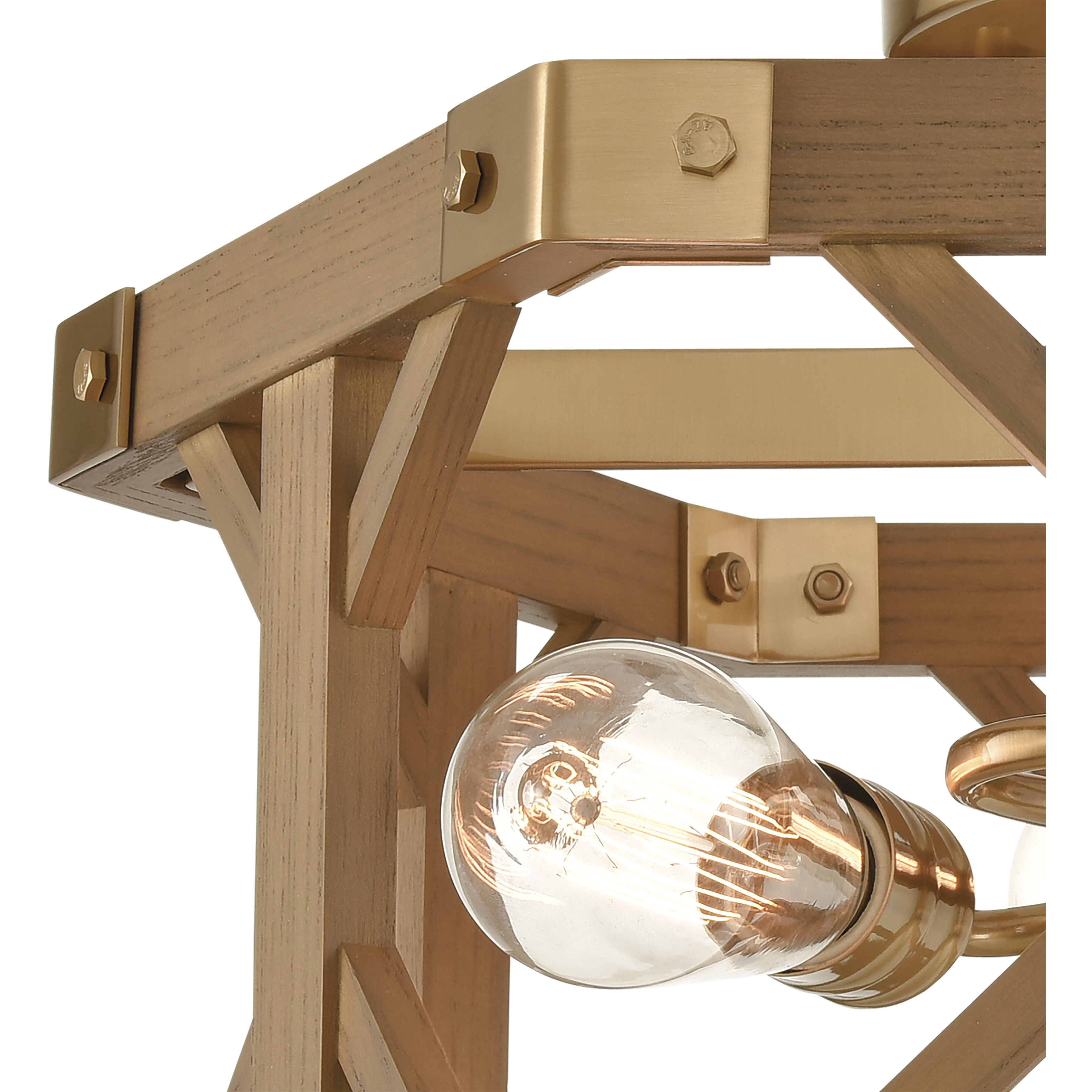 Structure 3 Light 18 inch Satin Brass with Medium Oak Semi Flush Mount Ceiling Light