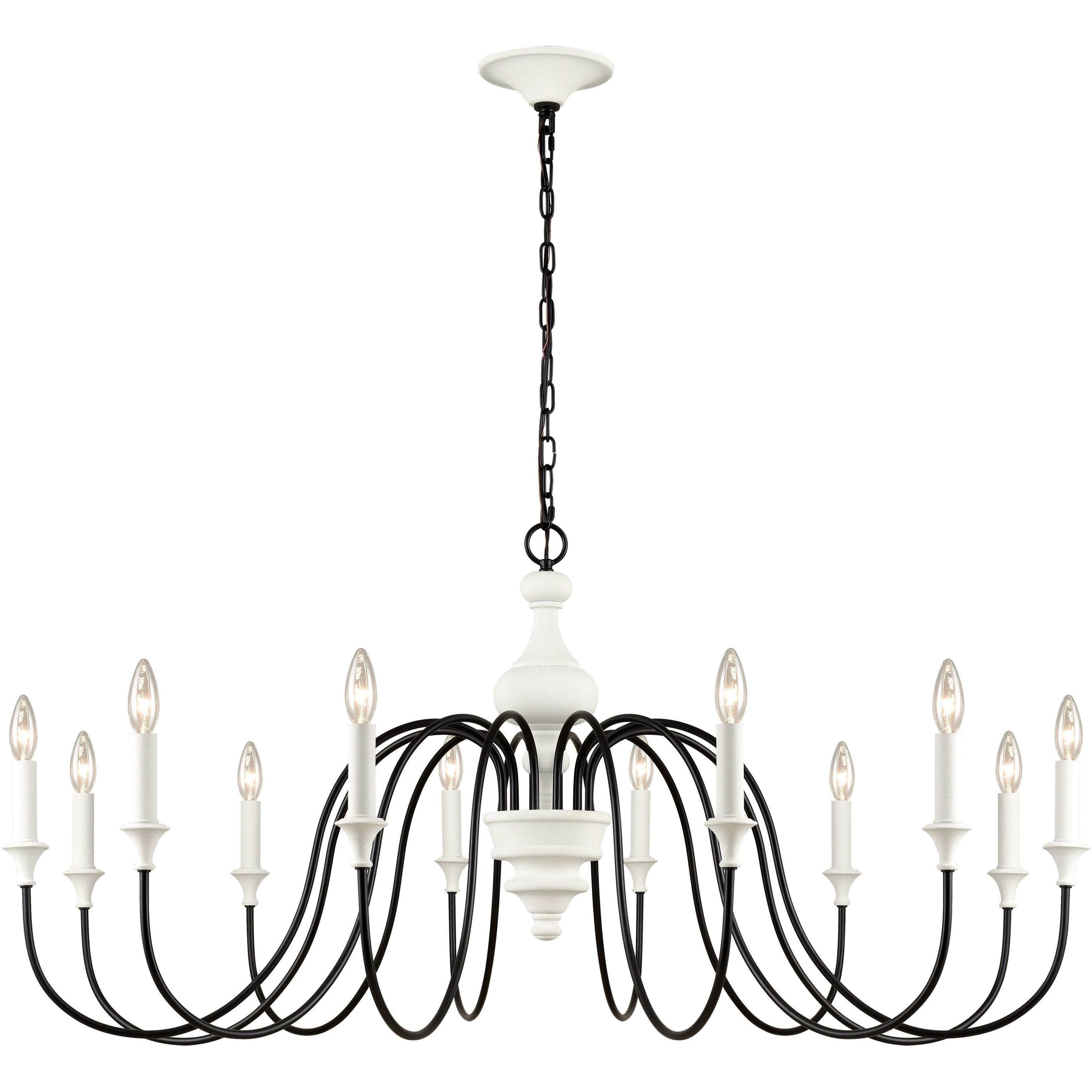 Val de Loire 12 Light 48 inch Textured White with Black Chandelier Ceiling Light