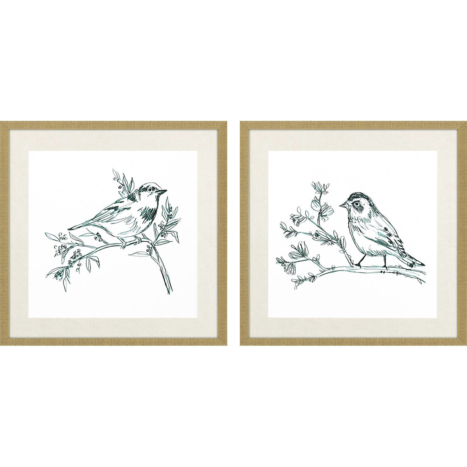 Emerald Songbirds Green and Neutral Framed Art
