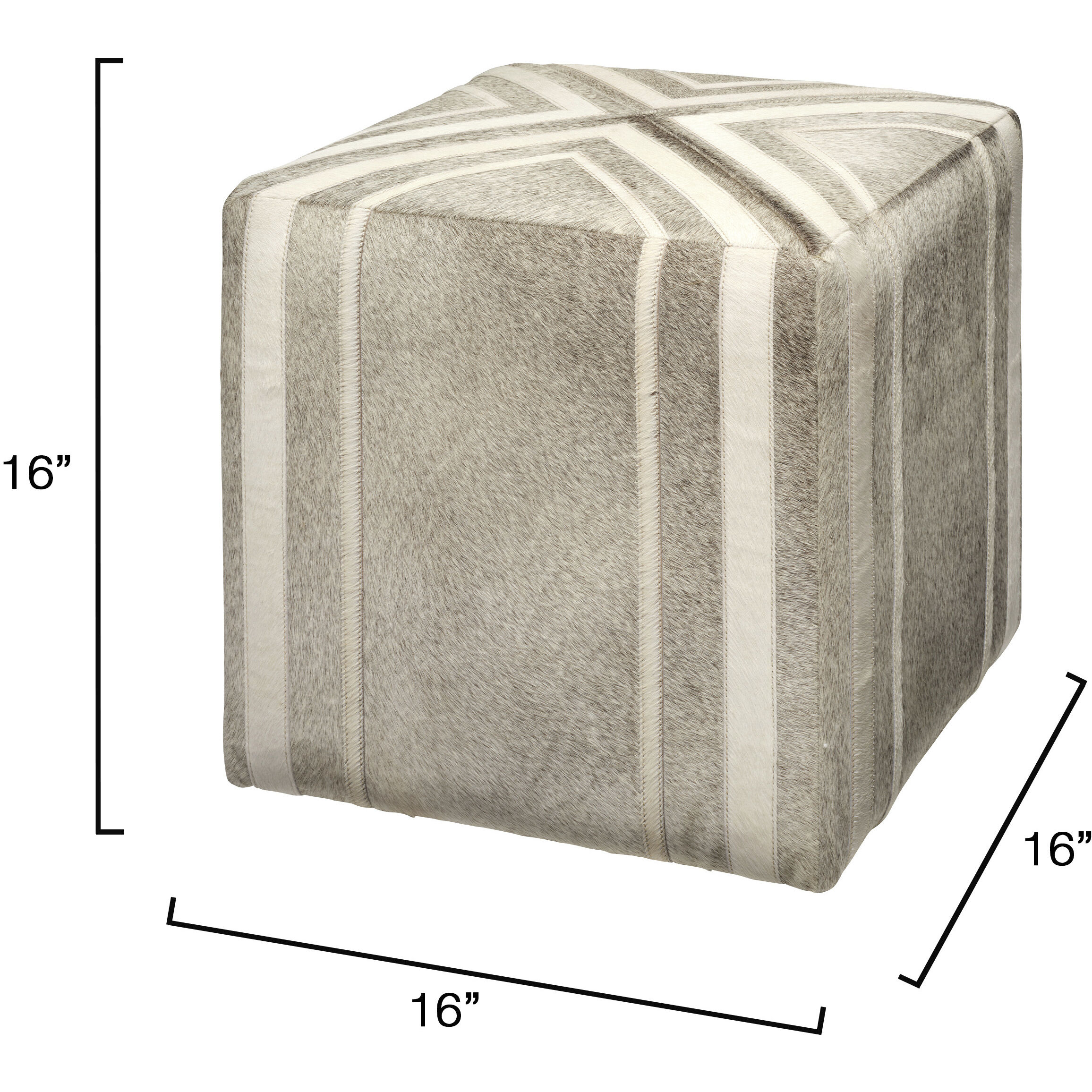 Nantucket 16 inch Grey Hide with White Hide Stripes Ottoman, Inline
