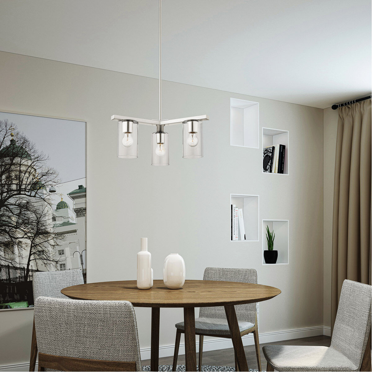 Zurich 3 Light 21 inch Brushed Nickel Chandelier Ceiling Light