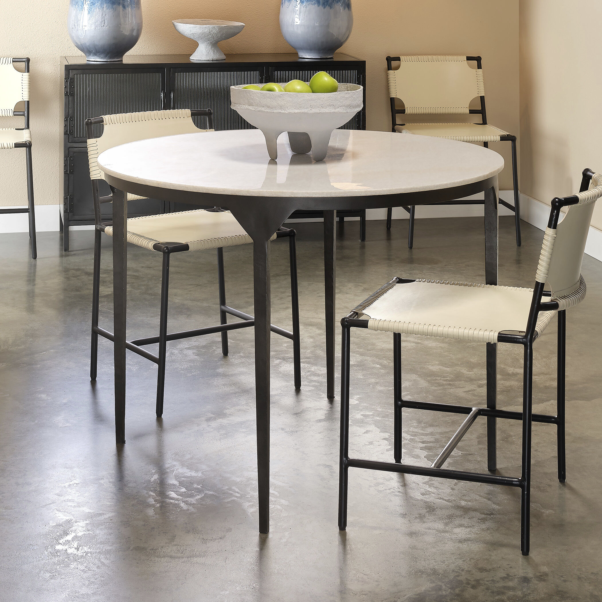 Dante 40 X 30 inch White Marble and Black Metal Dining Table