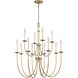Neville 12 Light 34 inch Natural Brass with Bleached White Wood and Off White Chandelier Ceiling Light