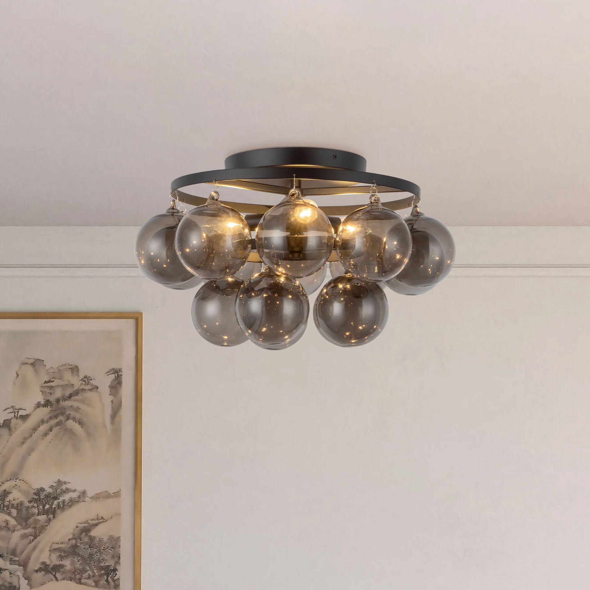 Alora Mood Faye 3 Light 17.75 inch Matte Black and Smoked Solid Glass Semi-Flush Mount Ceiling Light in Smoked Glass