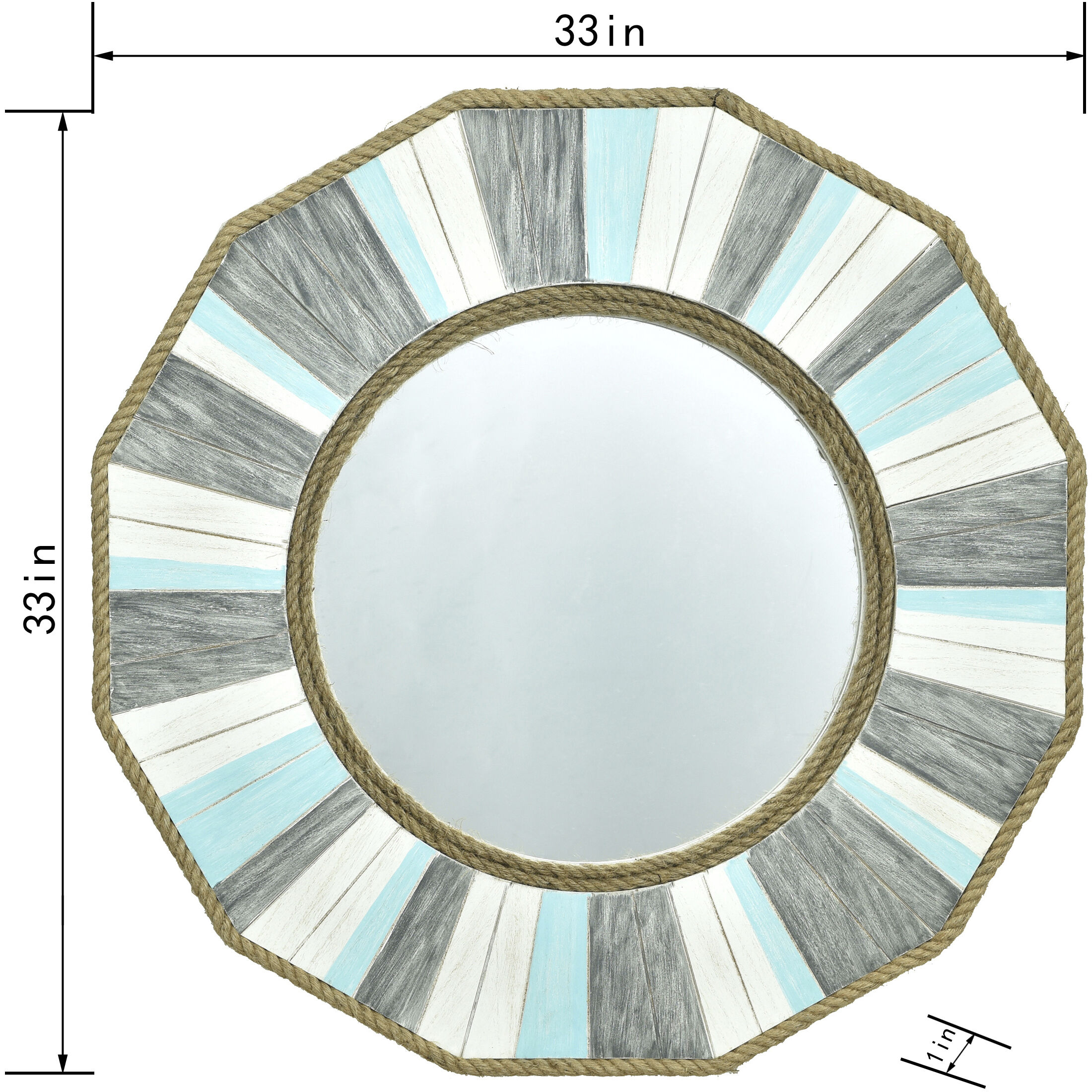 Montauk 33 X 33 inch Gray/Cream/Blue Wood Wall Mirror
