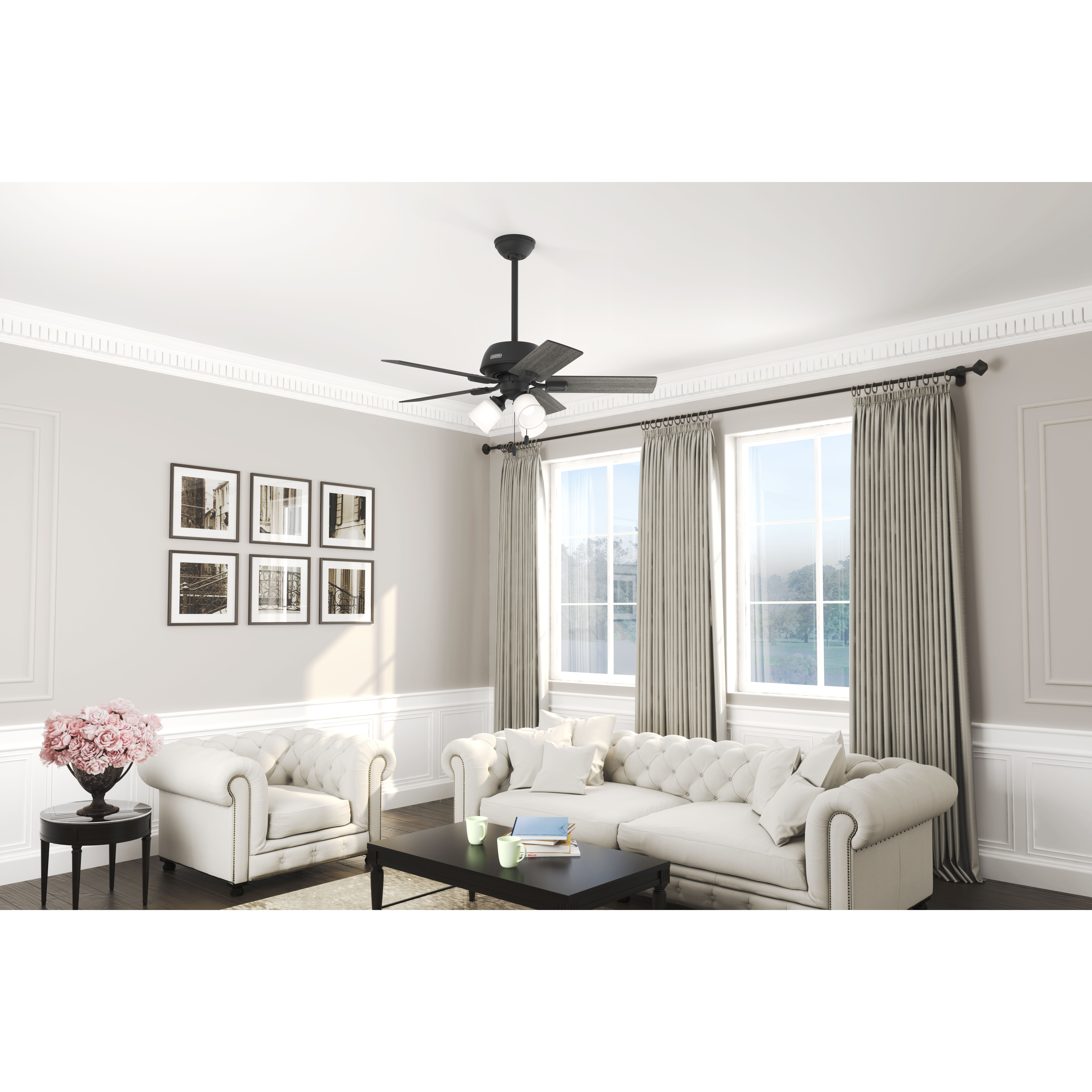 Crystal Peak 44 inch Matte Black with Dark Gray Oak/Greyed Walnut Blades Ceiling Fan