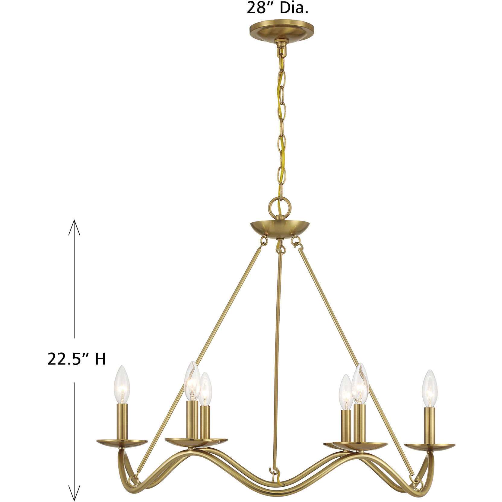 Transitional 6 Light 28 inch Natural Brass Chandelier Ceiling Light