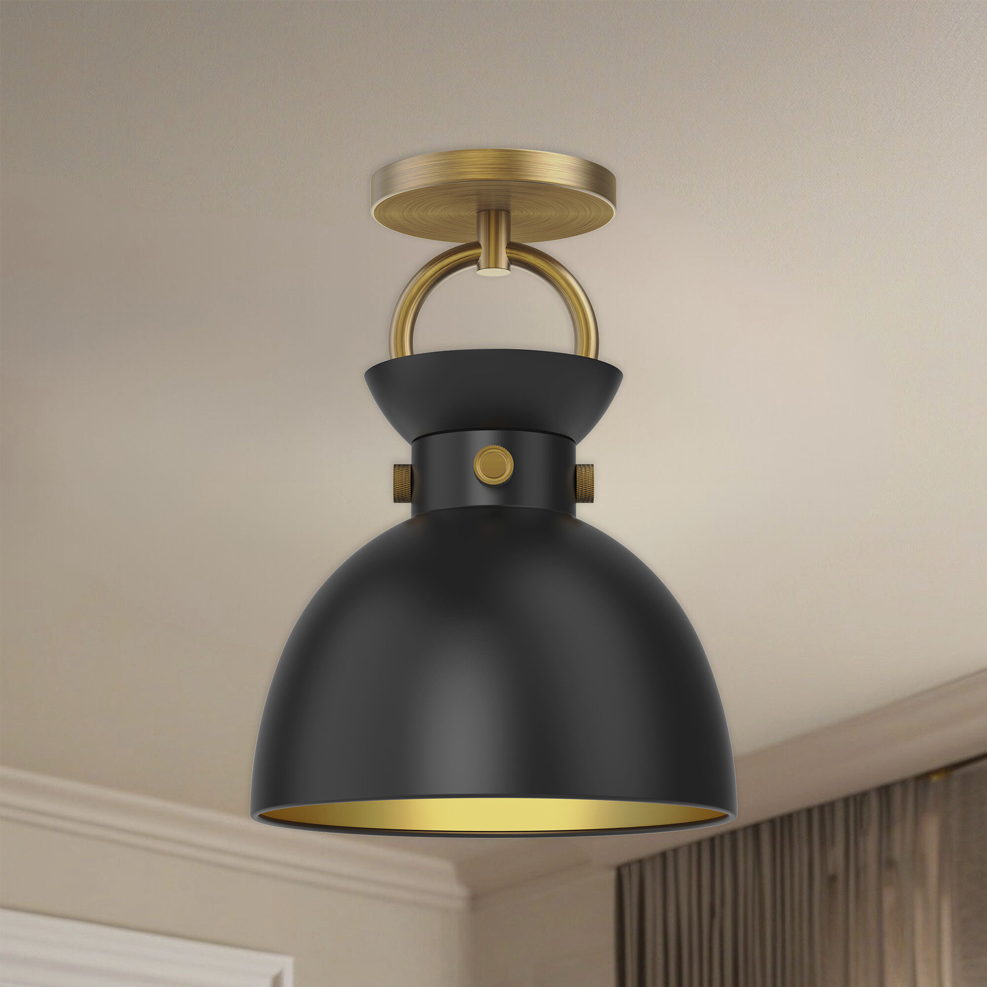 Alora Mood Waldo 1 Light 8.75 inch Aged Gold and Matte Black Semi-Flush Mount Ceiling Light