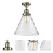 Franklin Restoration X-Large Cone LED 12 inch Brushed Satin Nickel Semi-Flush Mount Ceiling Light in Seedy Glass, Franklin Restoration