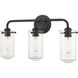 Delaney 3 Light 22 inch Matte Black Vanity Wall Light