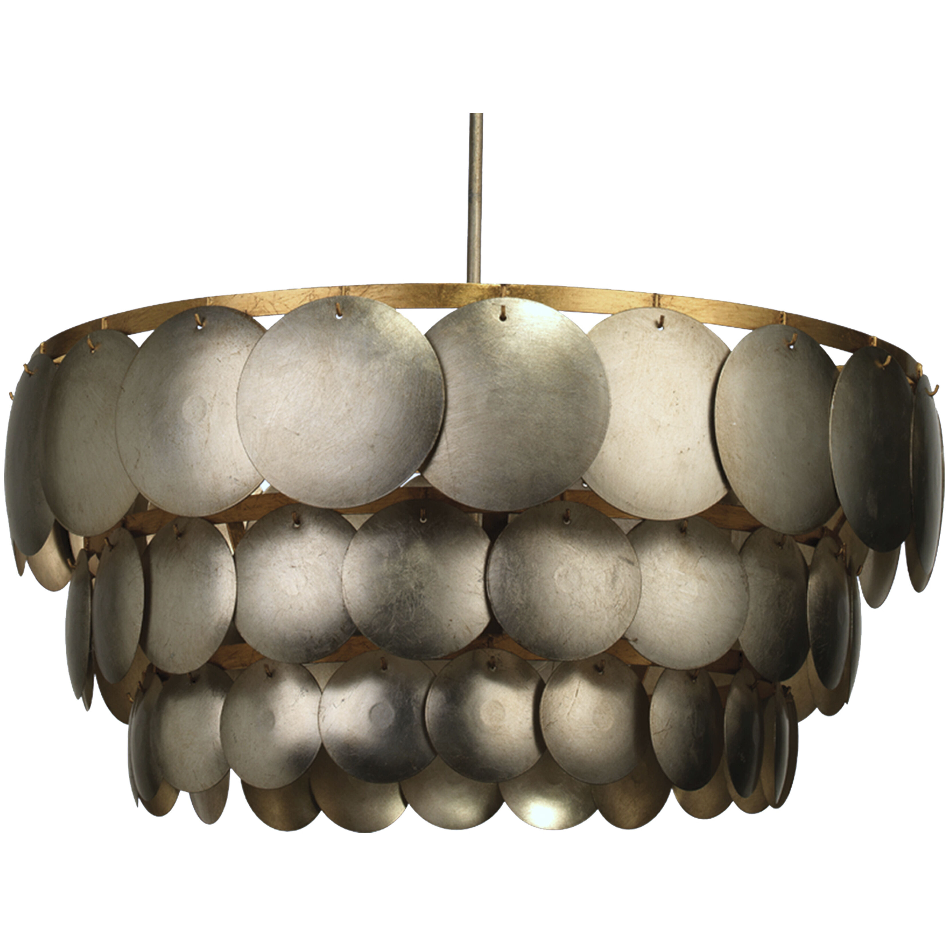 Calypso 4 Light 30 inch Champagne Leaf w/ Gold Leaf Trim Three Tier Chandelier Ceiling Light