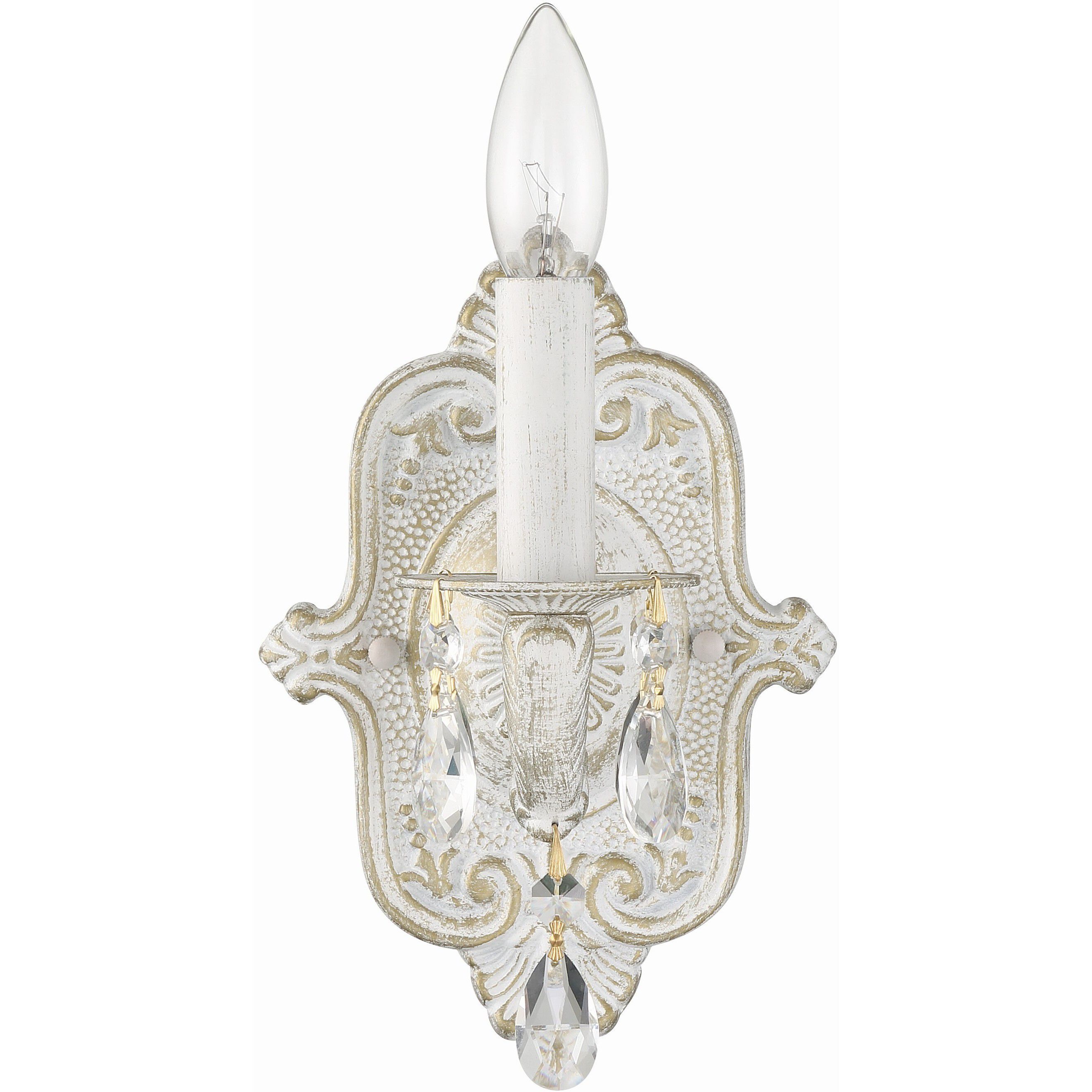 Paris Market Sconce Wall Light in Clear Hand Cut, Antique White
