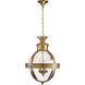 Chapman & Myers Crown Top Globe 3 Light 15 inch Antique-Burnished Brass Lantern Pendant Ceiling Light in Clear Glass