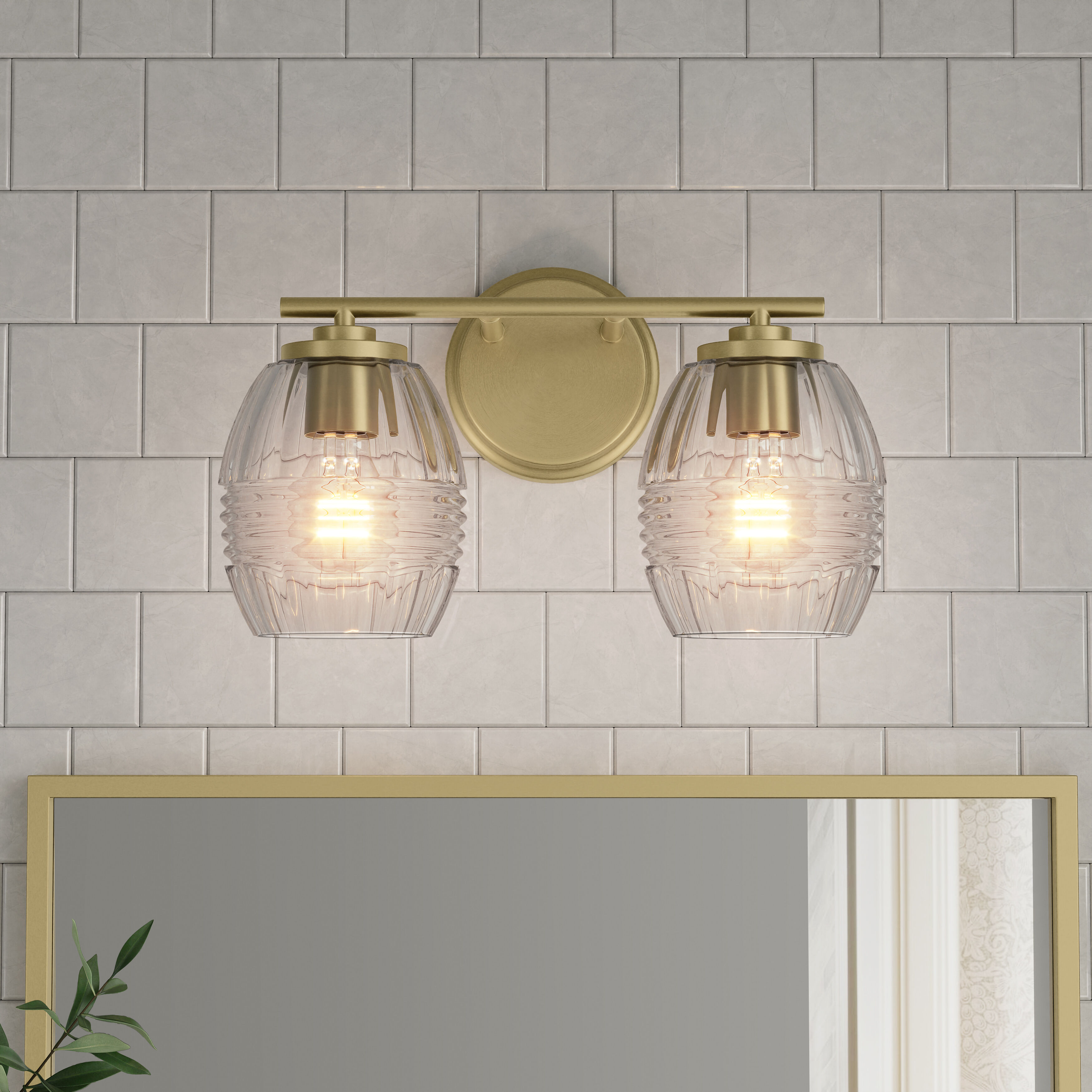 Miravelle 2 Light 14 inch Vintage Brass Bathroom Vanity Light Wall Light