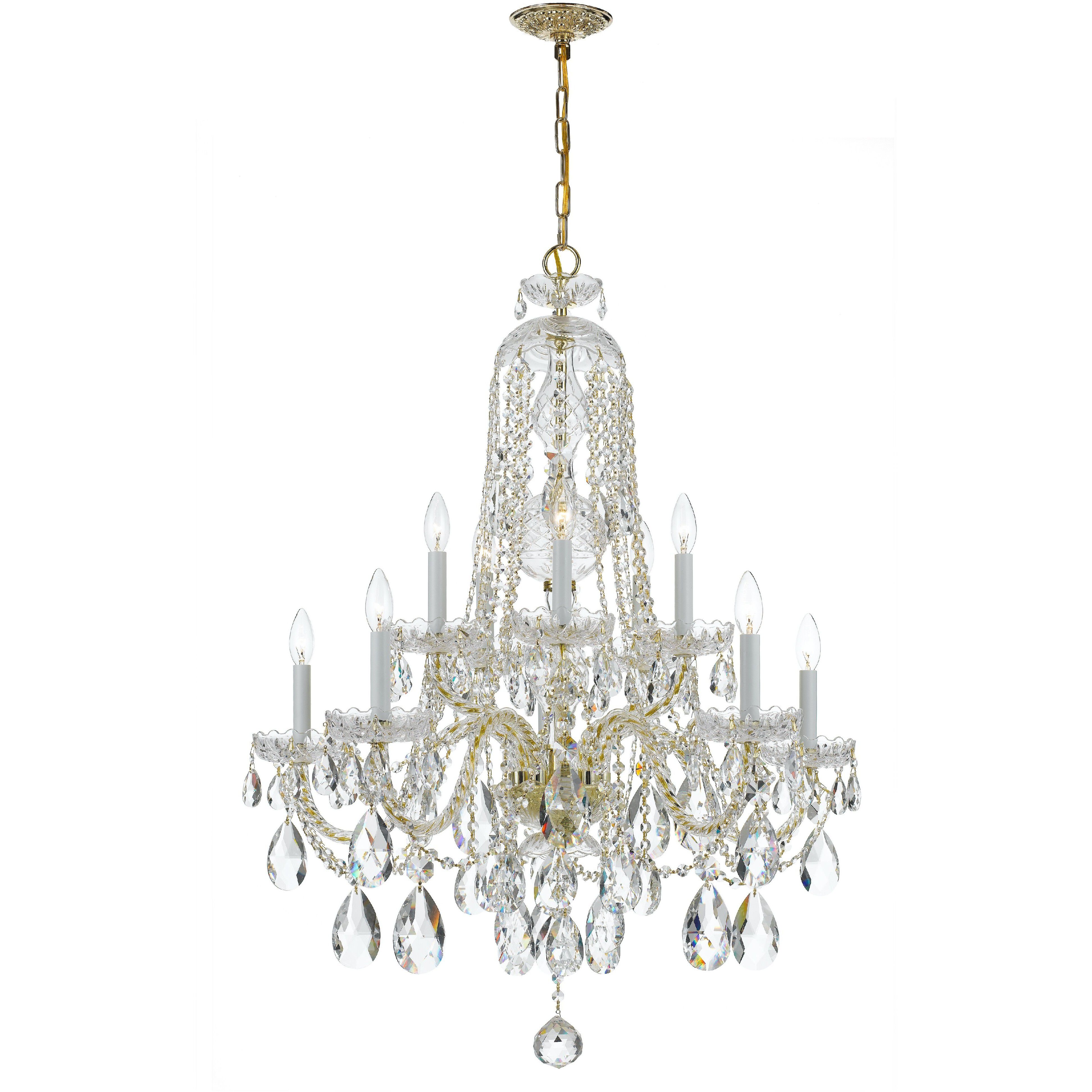 Traditional Crystal 10 Light 32 inch Polished Brass Chandelier Ceiling Light in Clear Hand Cut