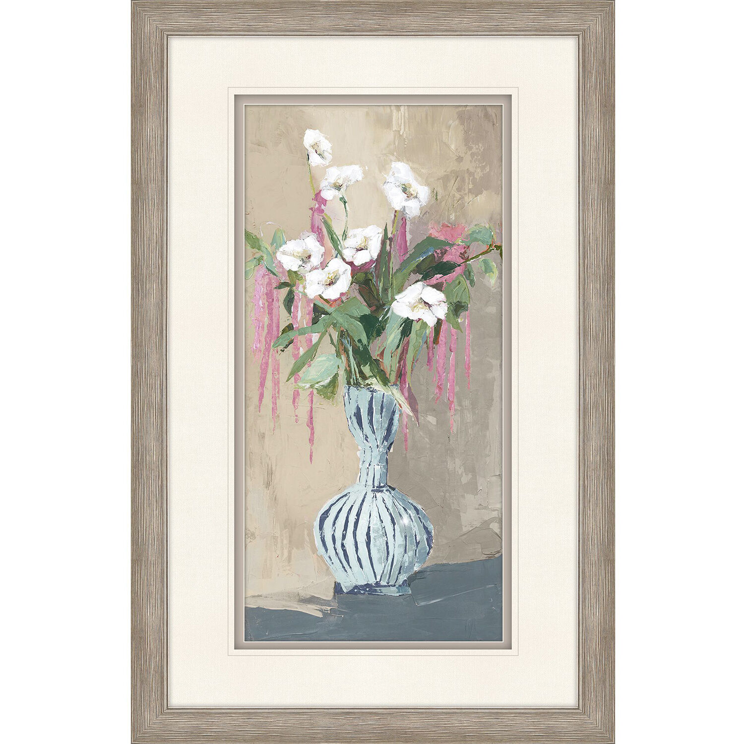 Elegance Unfolded Blue and Beige and Green and Pink Framed Art