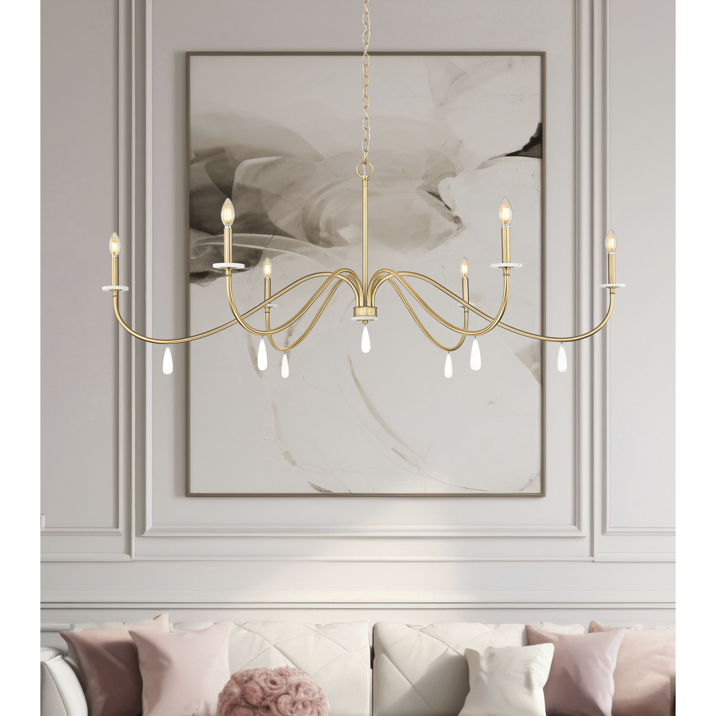 Toussant 6 Light 63 inch Modern Gold Chandelier Ceiling Light