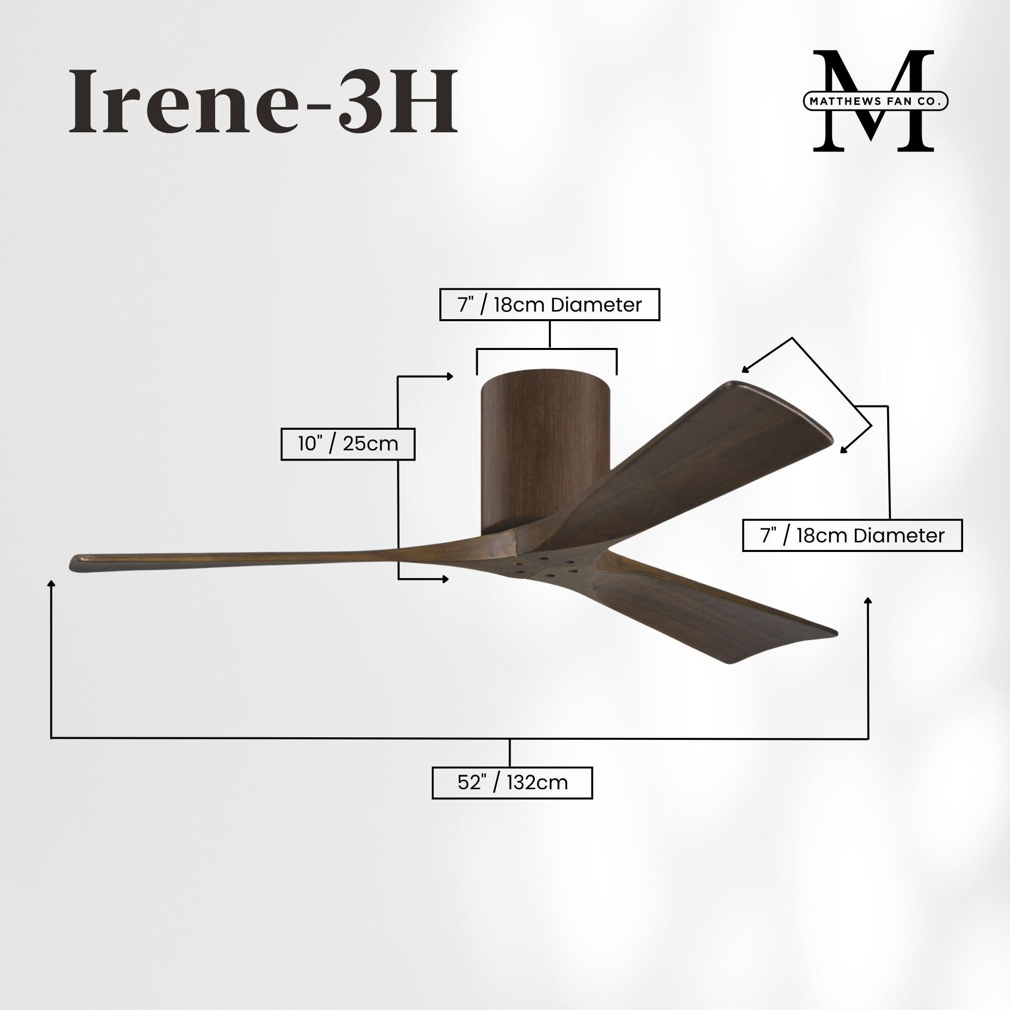 Atlas Irene-3H 52 inch Walnut Tone Flush Mount Paddle Fan, Flush Mounted