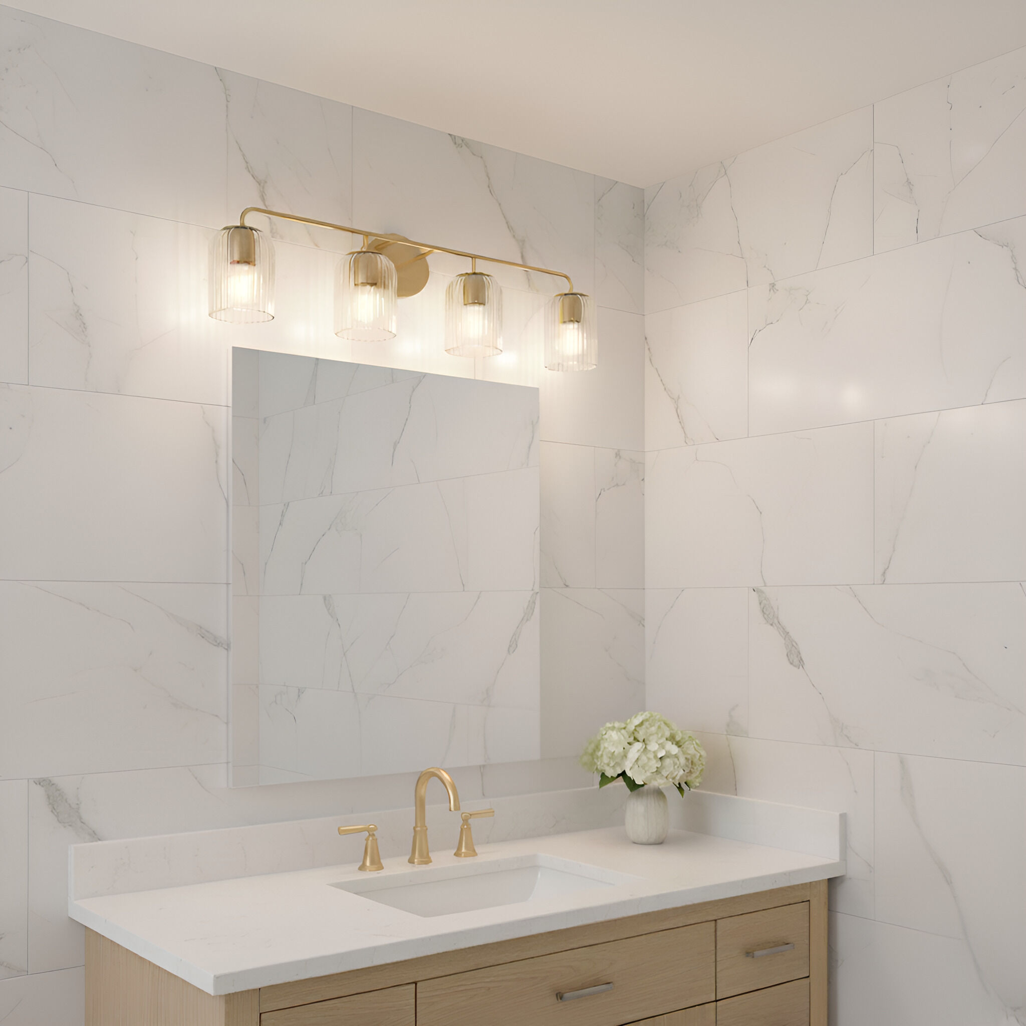 Eisele 4 Light 33.75 inch Satin Brass Vanity Light Wall Light, Large