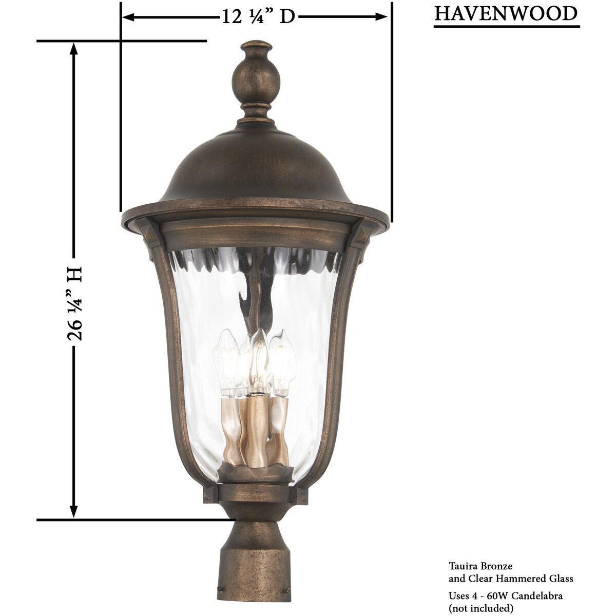 Havenwood 4 Light 26 inch Tavira Bronze And Alder Silver Outdoor Post Mount, Great Outdoors 