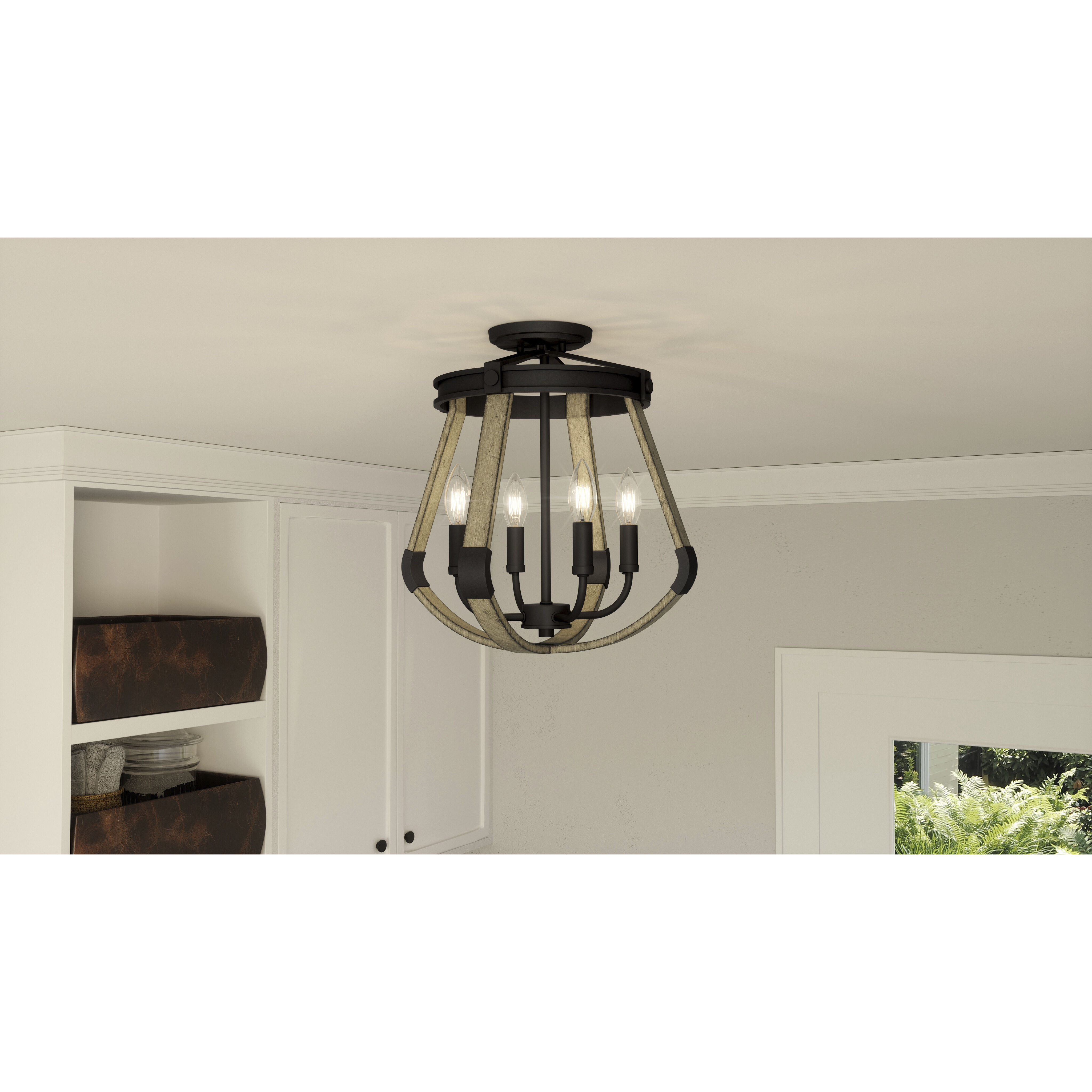 Demura 4 Light 16 inch Matte Black Semi-Flush Mount Ceiling Light
