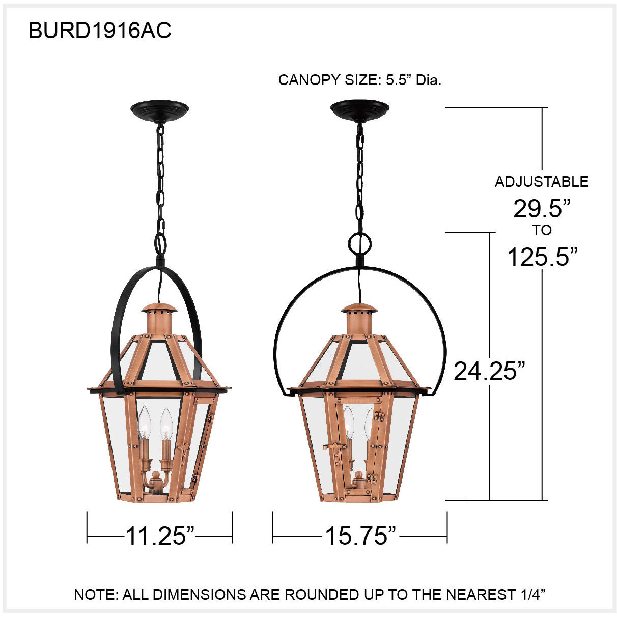 Burdett 2 Light 16 inch Aged Copper Outdoor Hanging Lantern