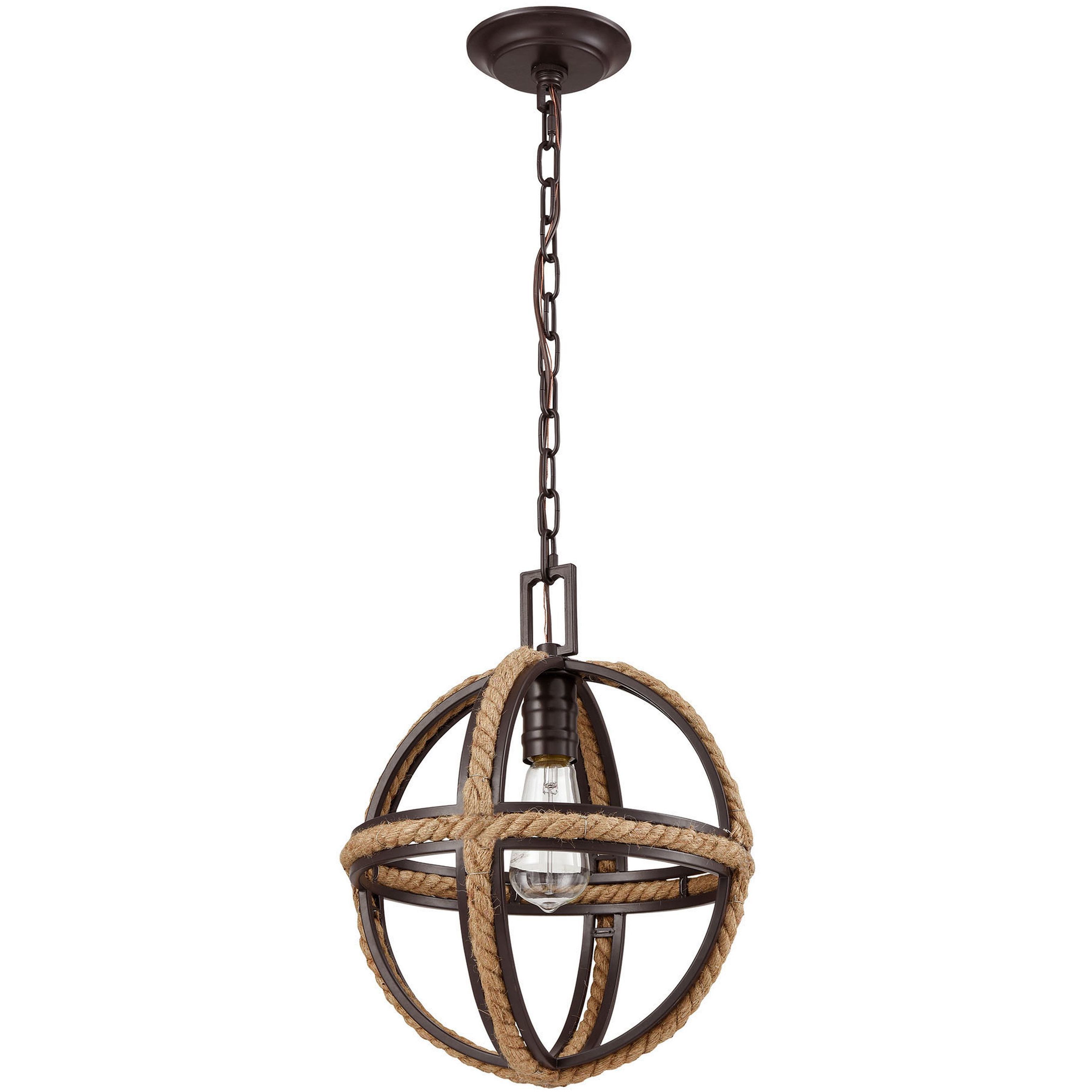 Natural Rope 1 Light 12 inch Oil Rubbed Bronze with Natural Mini Pendant Ceiling Light