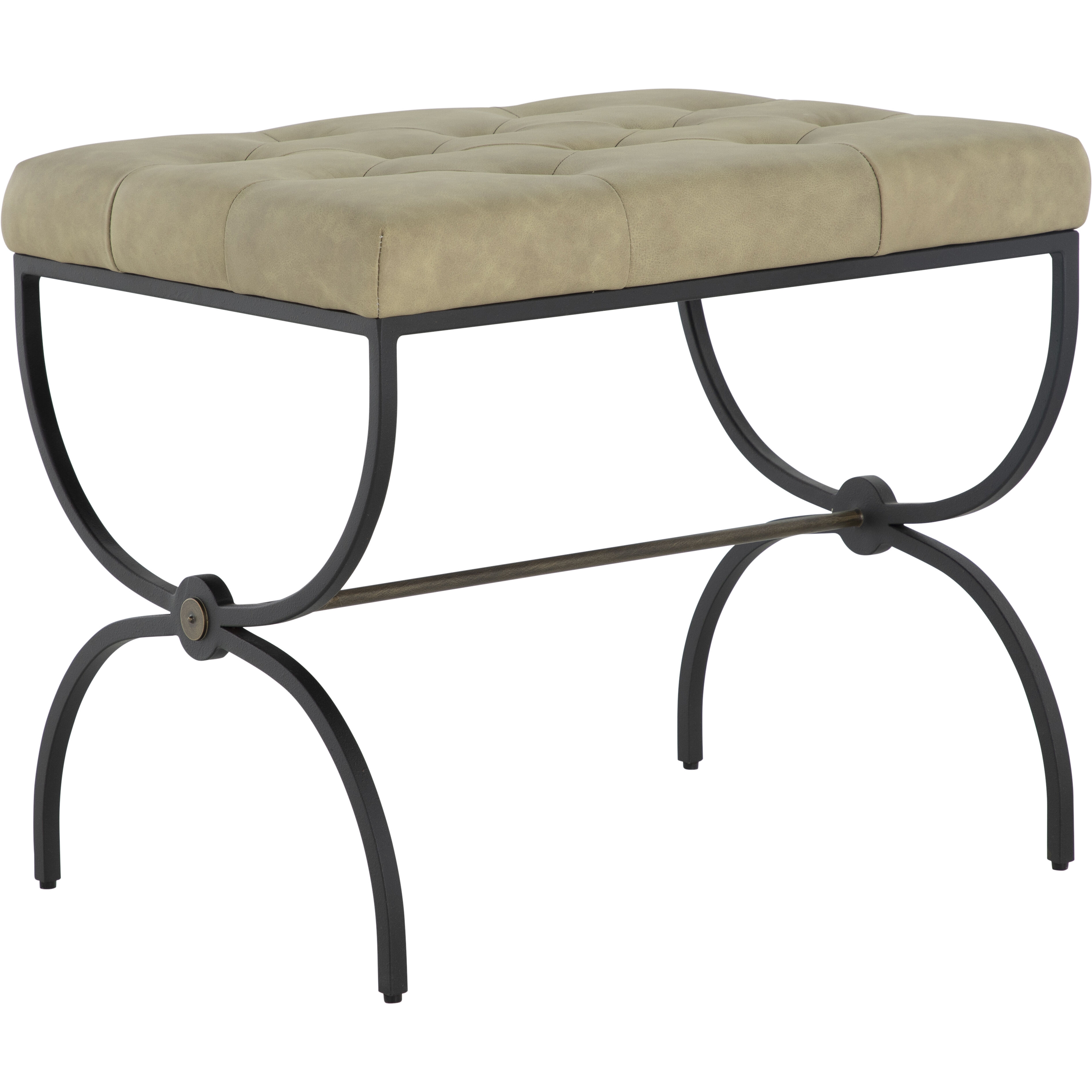 Galvin 21.38 inch Light Grey Leather / Textured Black / Brushed Brass Ottomans Stool