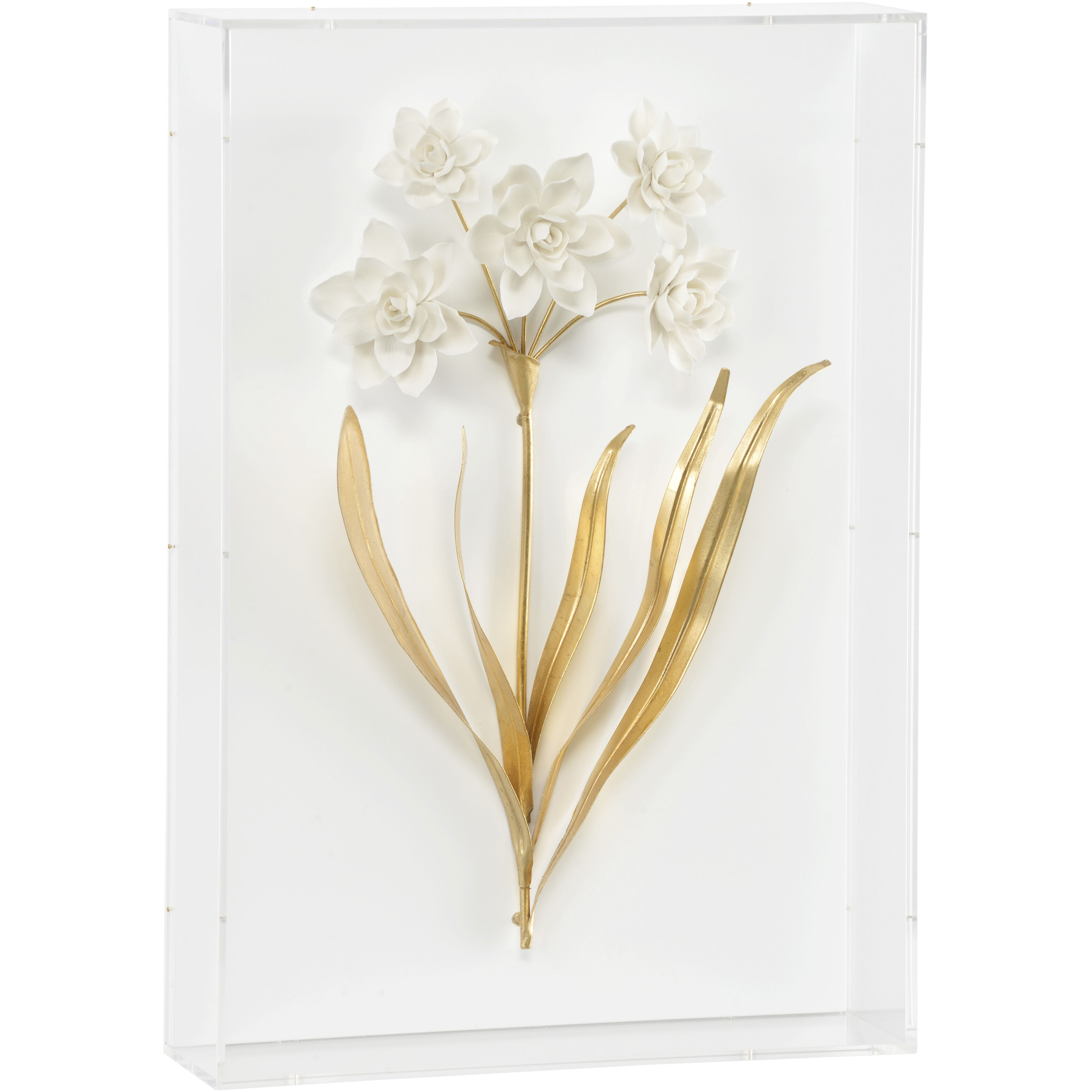 Porcelain Flowers White/Cream and Gold Wall Art