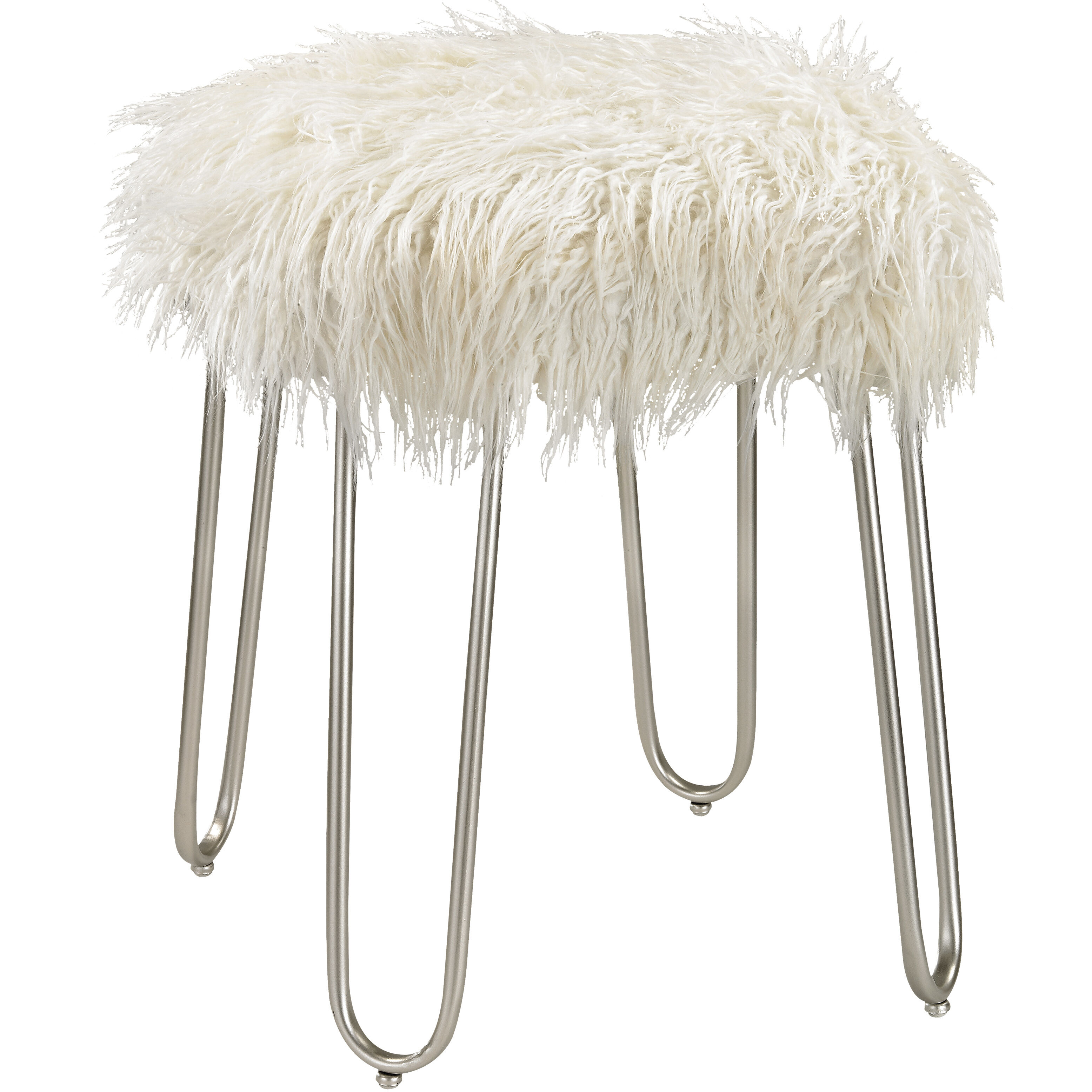 Betty 20.5 inch White with Silver Vanity Stool