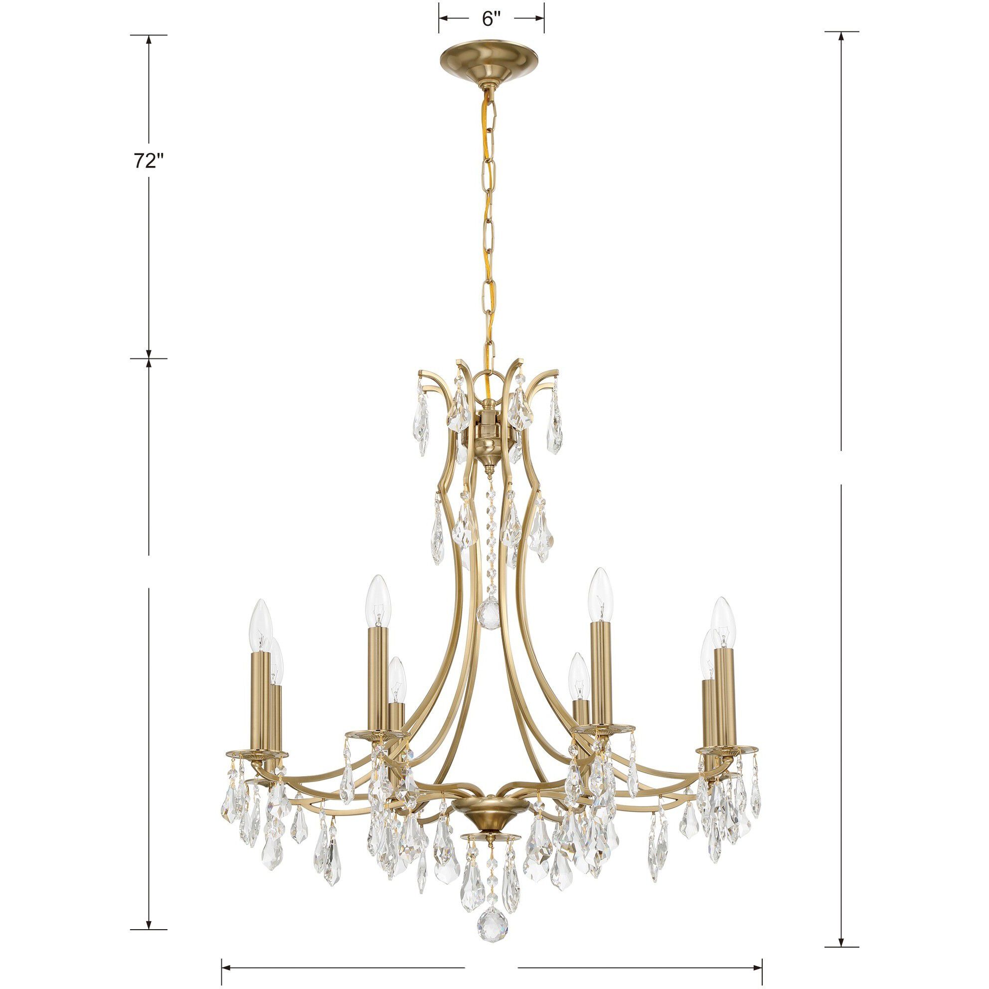 Cedar 8 Light 28 inch Vibrant Gold Chandelier Ceiling Light in Clear Hand Cut