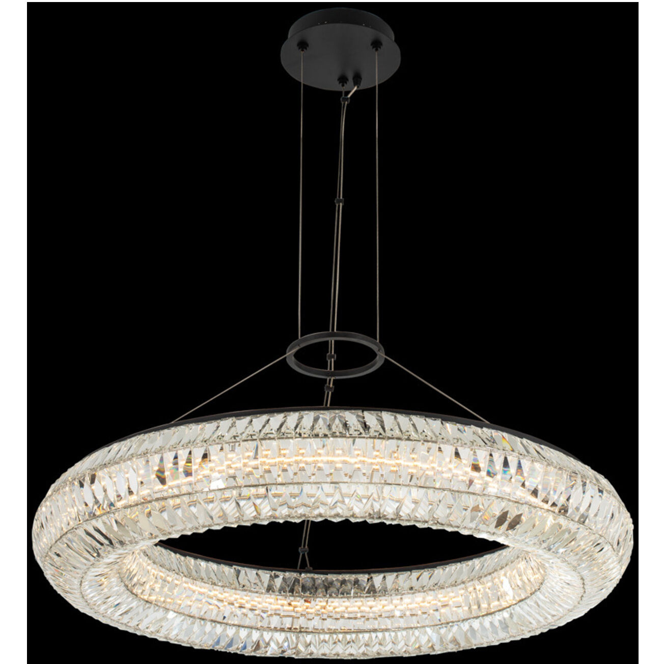 Tamburo LED 34 inch Matte Black with Polished Chrome Pendant Ceiling Light