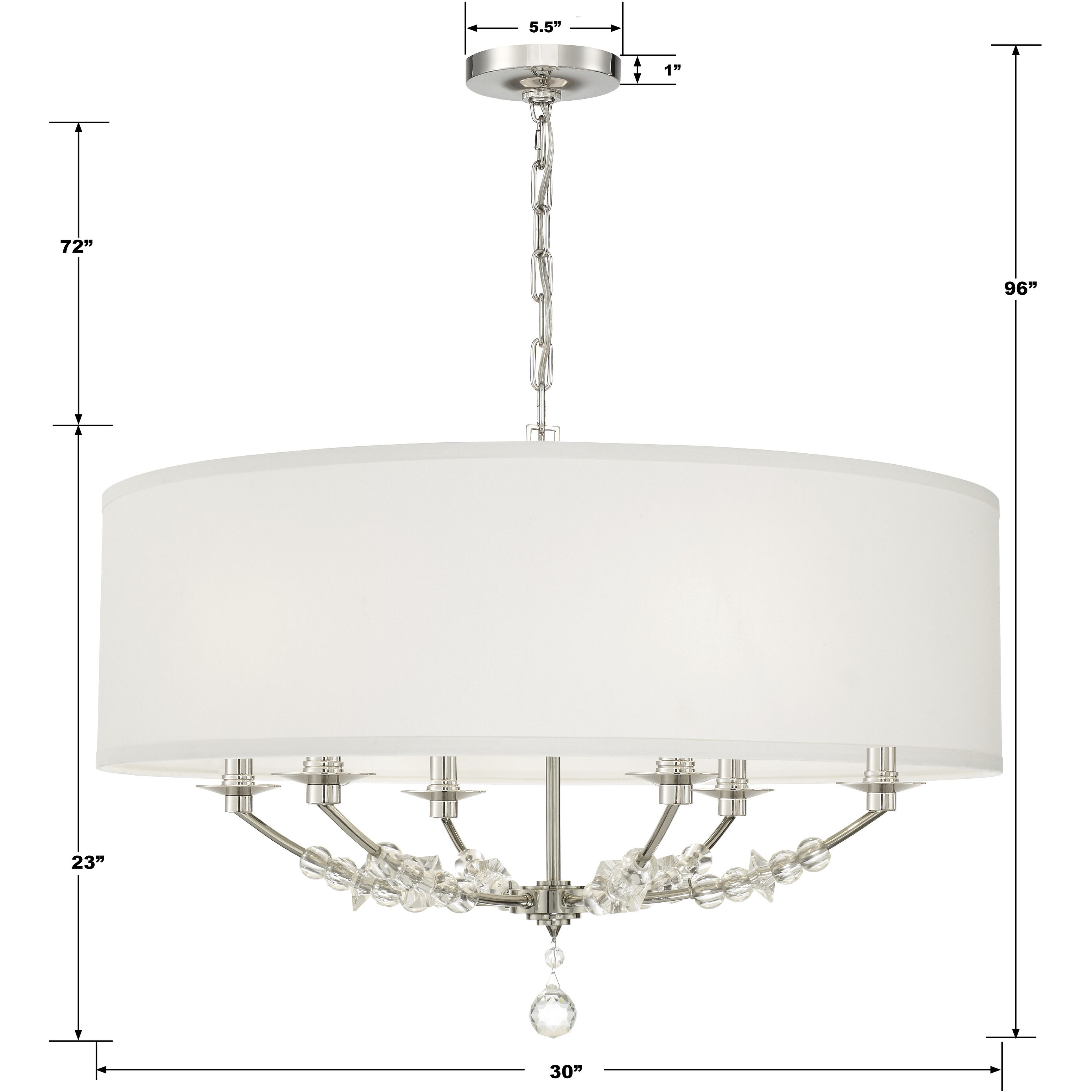 Mirage 6 Light 30 inch Polished Nickel Chandelier Ceiling Light