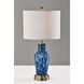 Grady 23.83 inch 100 watt Blue Texture Glass and Antique Brass Table Lamps Portable Light, Set of 2, Simplee Adesso