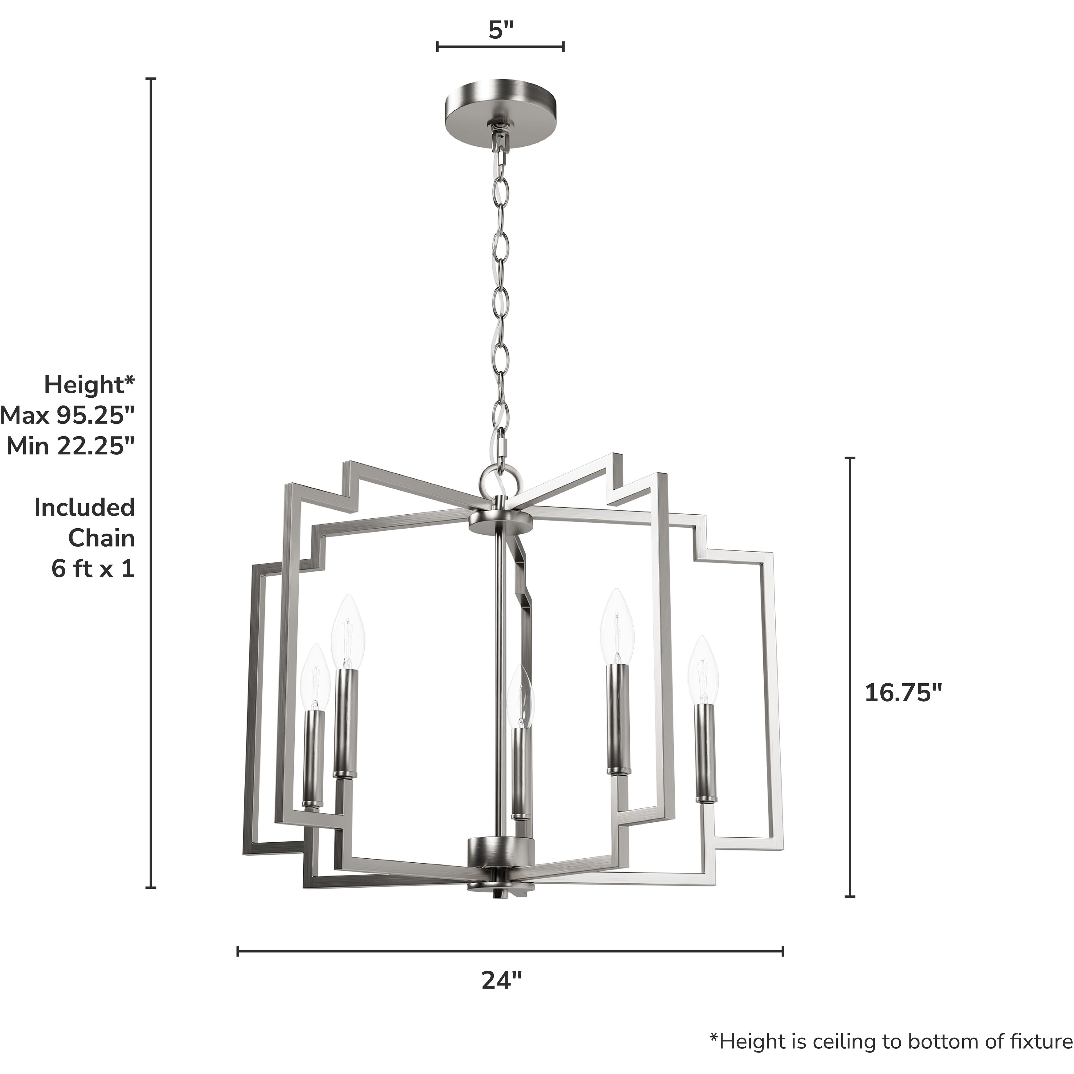 Zoanne 5 Light 24 inch Brushed Nickel Chandelier Ceiling Light, Medium
